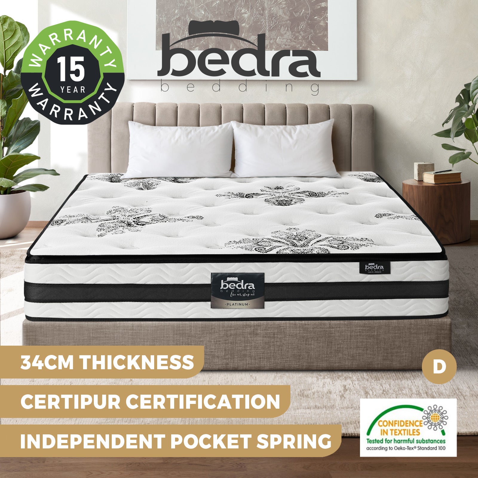 Bedra Double Mattress Bed Queen King Single Cool Gel Foam 7 Zone 34CM - Sunyee