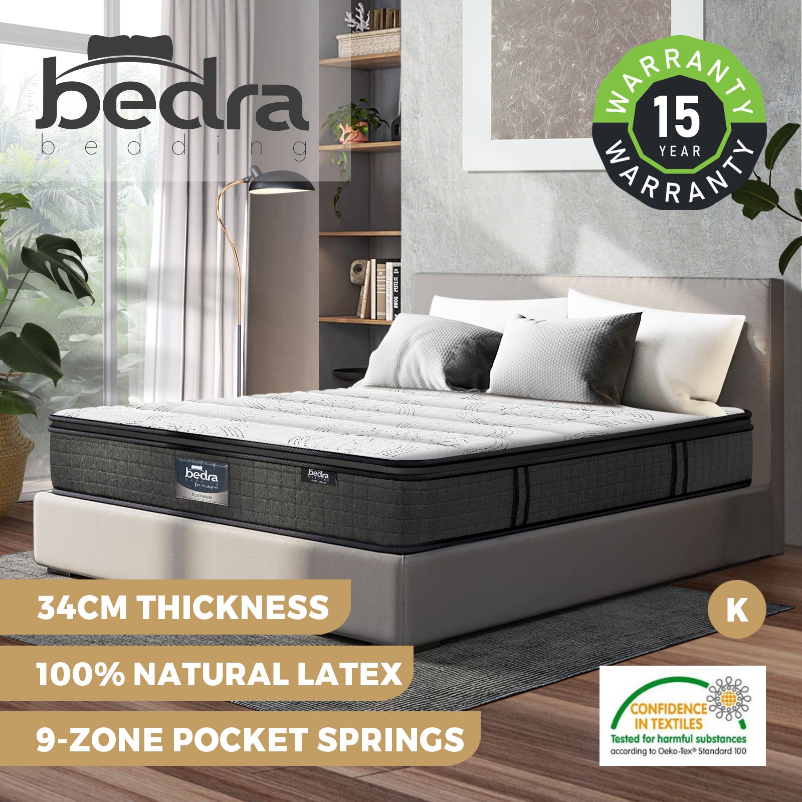 Bedra Double Mattress King Single Queen Bed Latex Foam 9 Zone 34cm - Sunyee