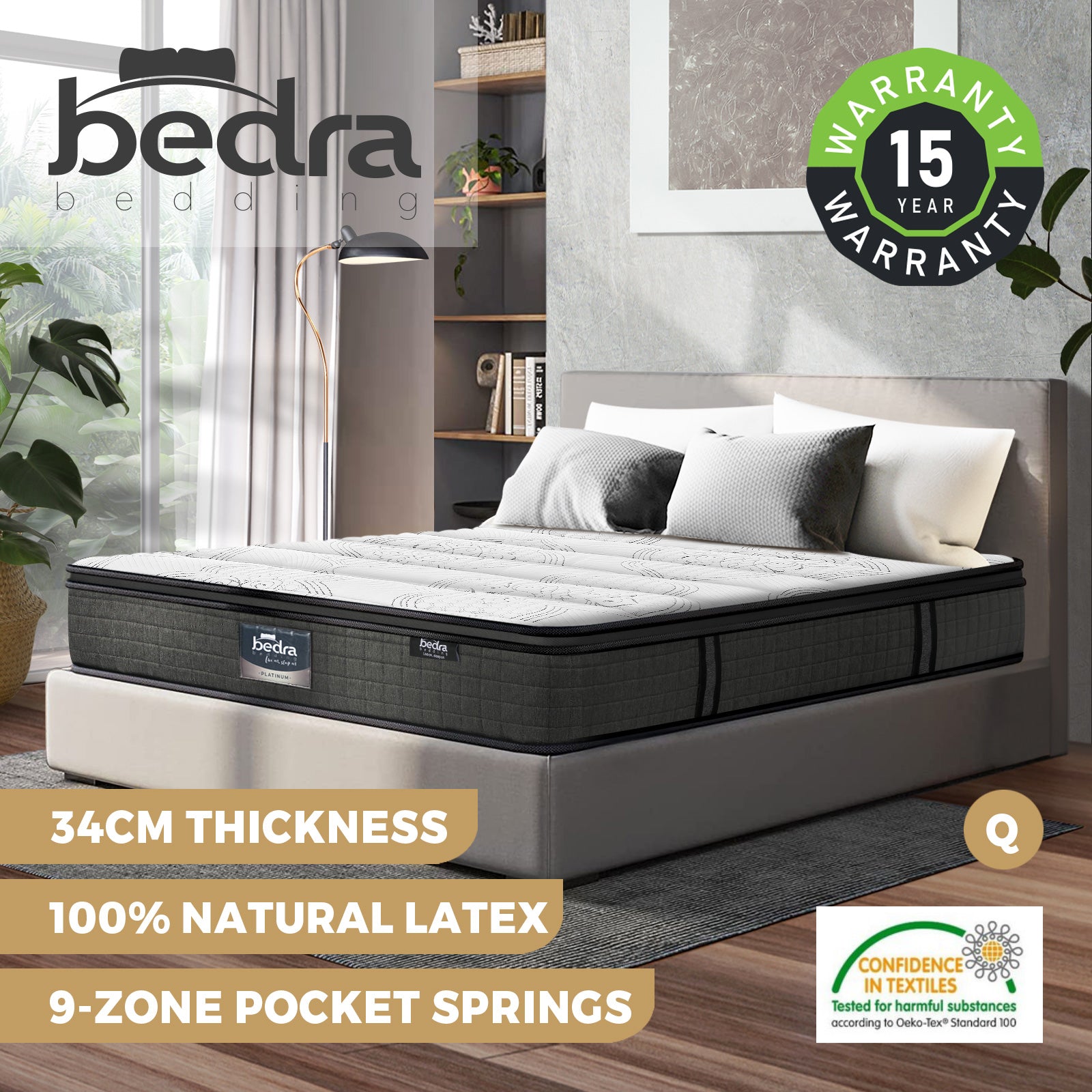 Bedra Double Mattress King Single Queen Bed Latex Foam 9 Zone 34cm - Sunyee
