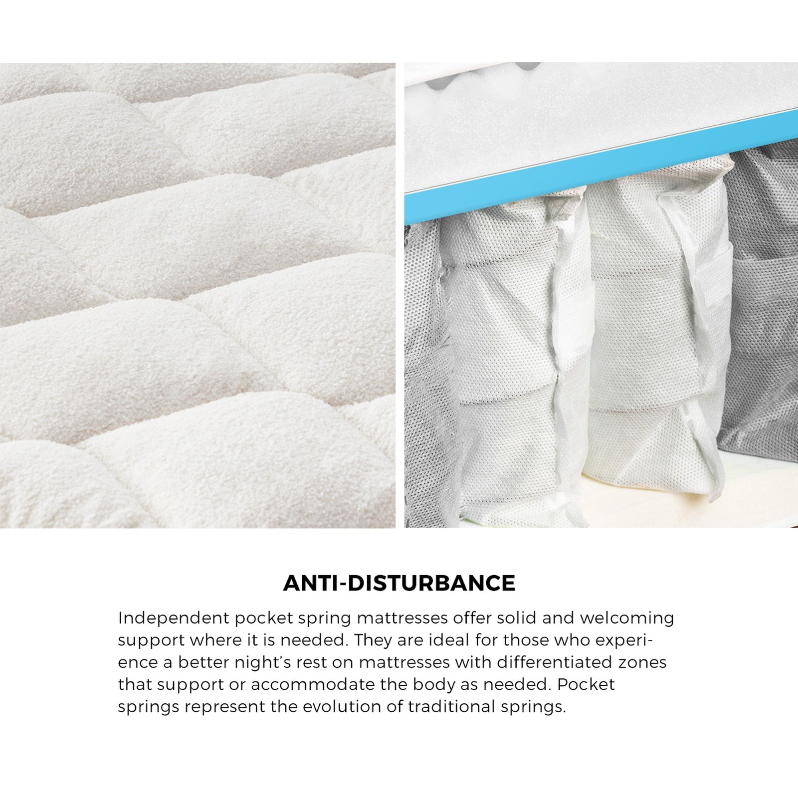 Bedra Boucle Mattress Double Bed Pocket Spring Memory Foam Euro Top Medium Firm - Sunyee