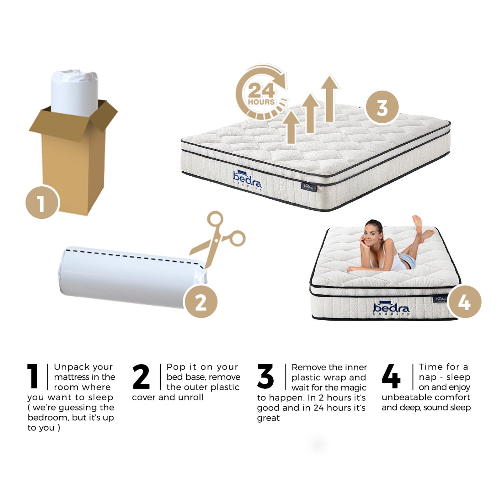 Bedra Boucle Mattress Queen Double King Single Bed Pocket Spring Memory Foam - Sunyee