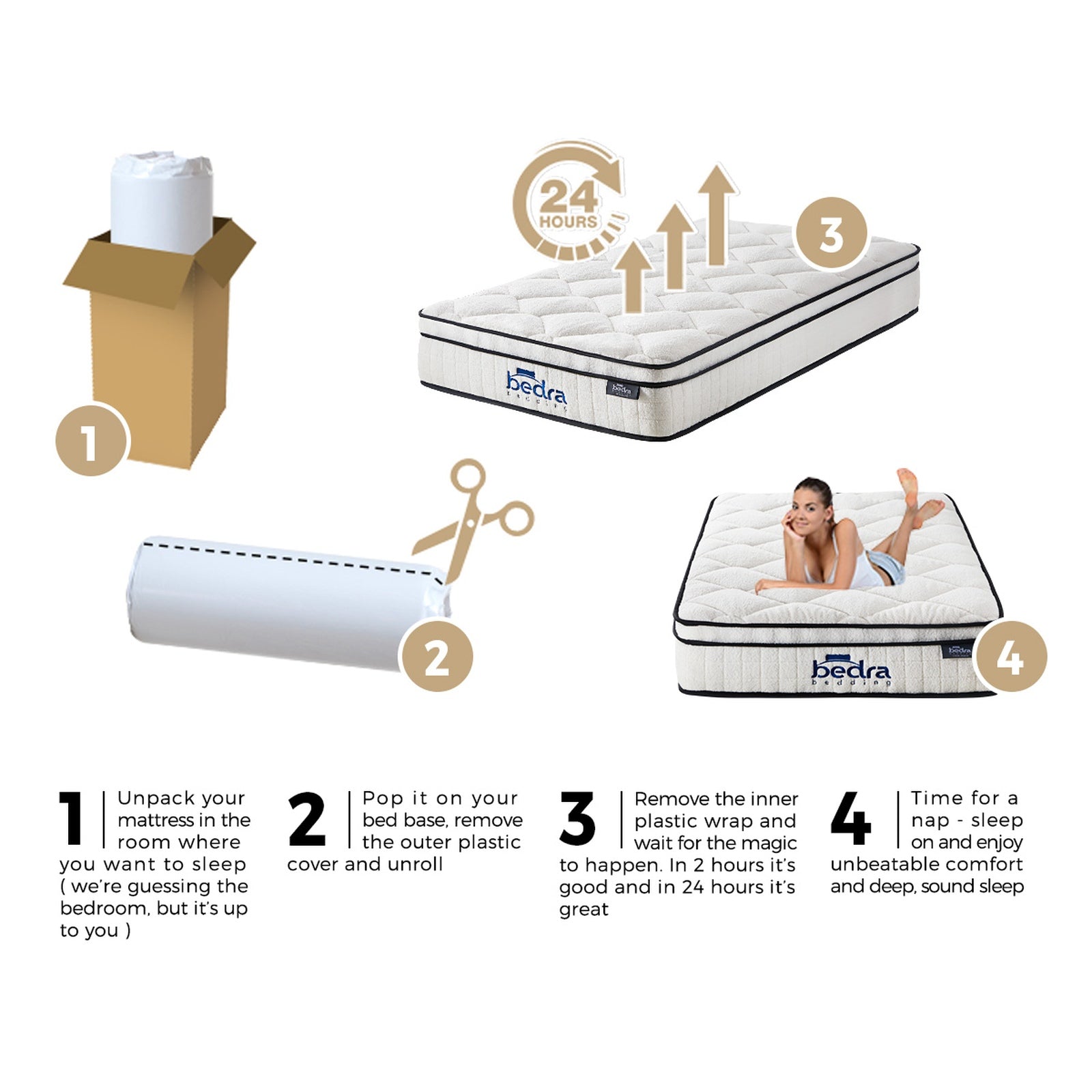 Bedra Boucle Mattress Single Bed Memory Foam Pocket Spring Euro Top Medium Firm - Sunyee