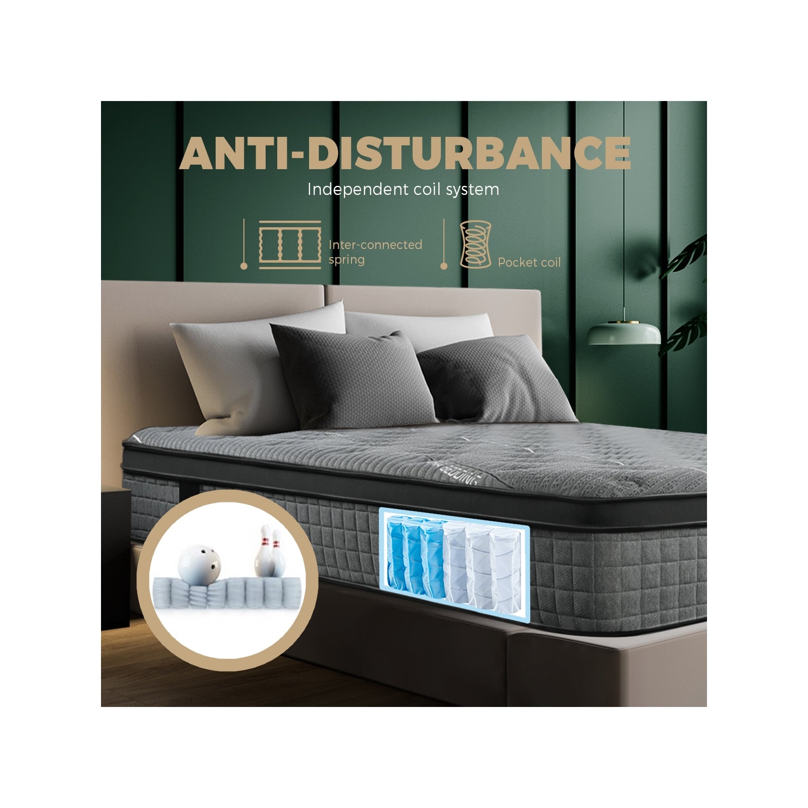 Bedra Double Mattress Breathable Spring Mattress Euro Top Latex Foam 34cm 7 zone - Sunyee