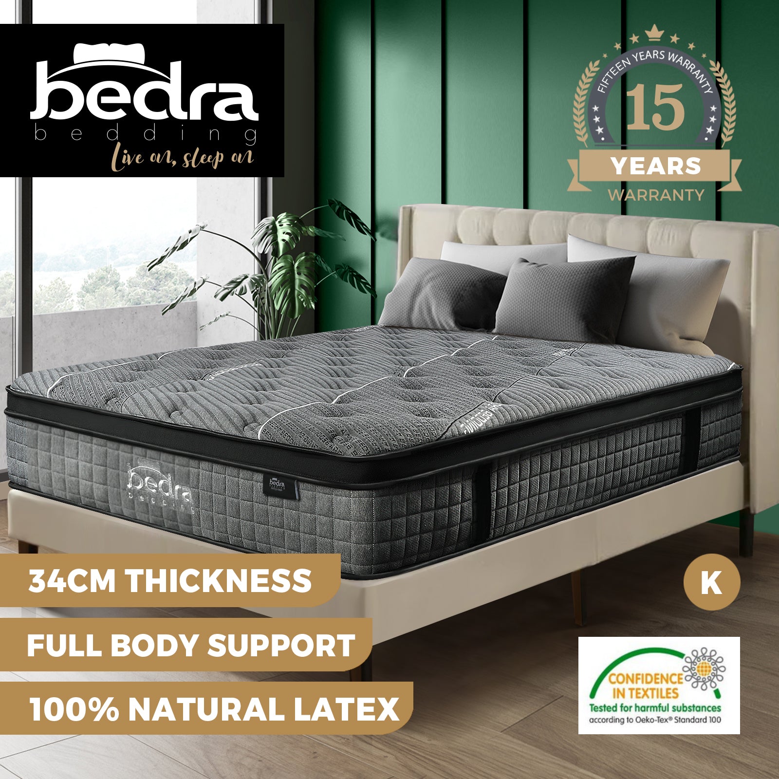 Bedra Mattress Queen Double King Single EuroTop Bed Spring Latex Medium Firm - Sunyee