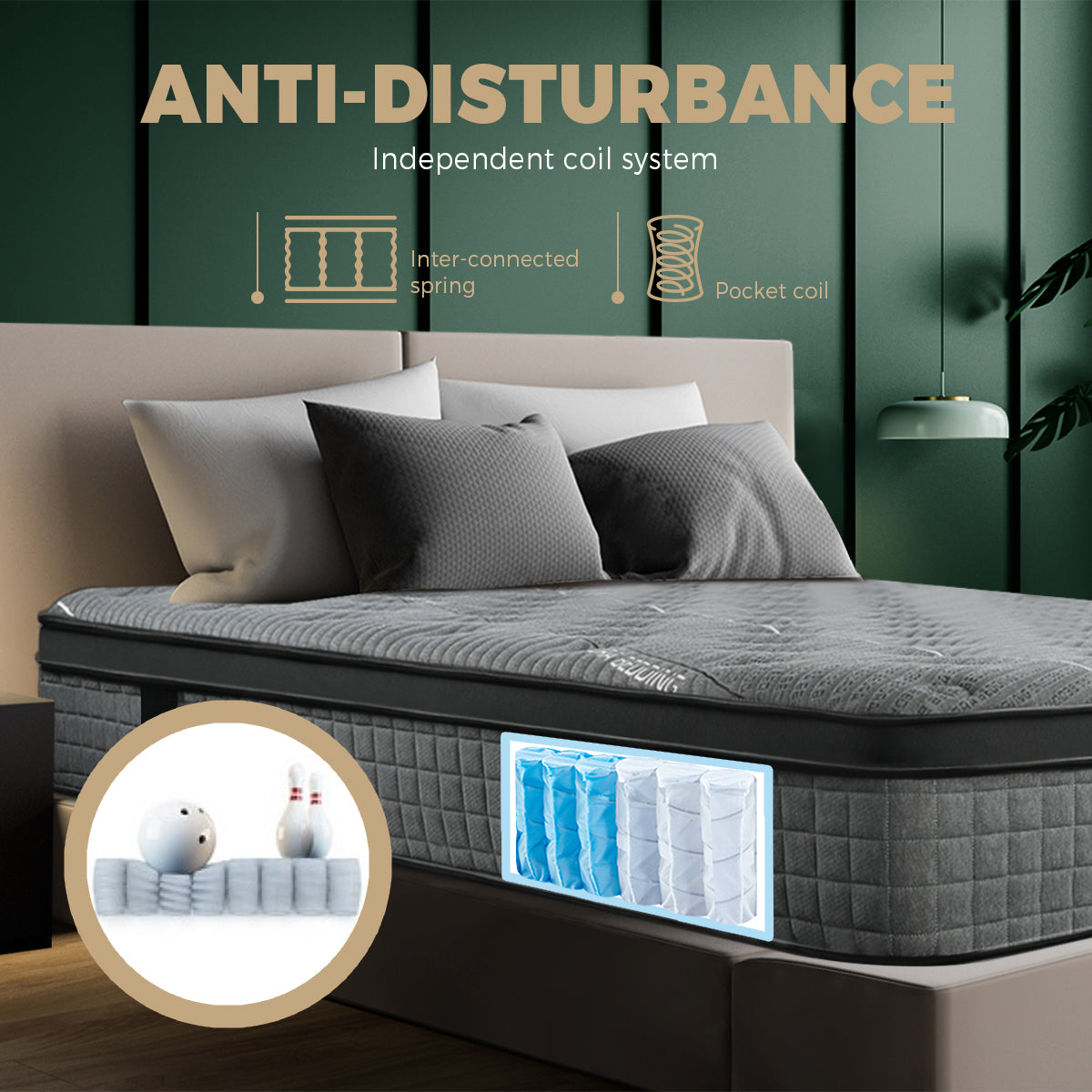 Bedra King Mattress Breathable Spring Mattress Euro Top Latex Foam 34cm 7 zone - Sunyee