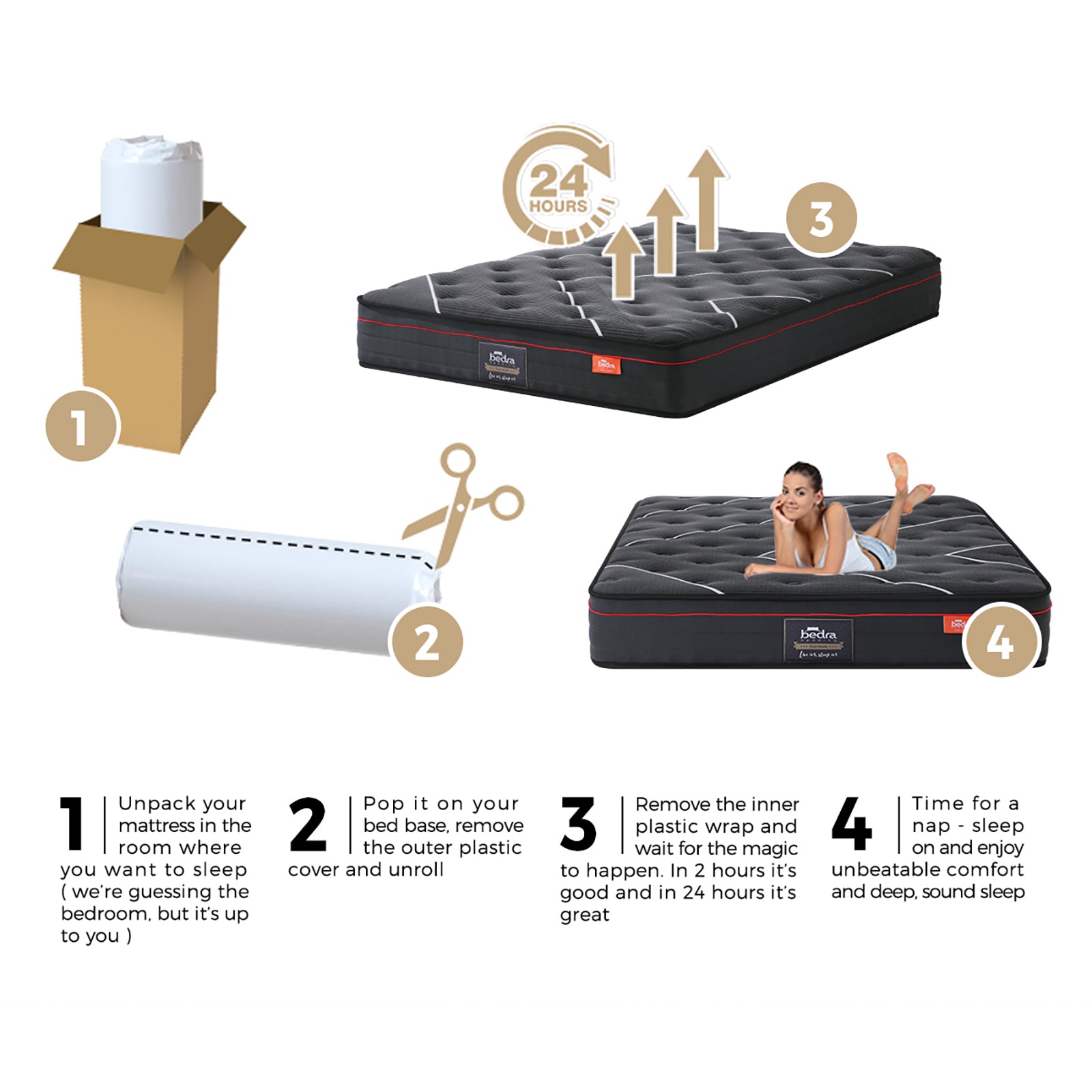 Bedra Queen Mattress Tight Top Bed Cool Gel Foam Pocket Spring 22cm Medium - Sunyee