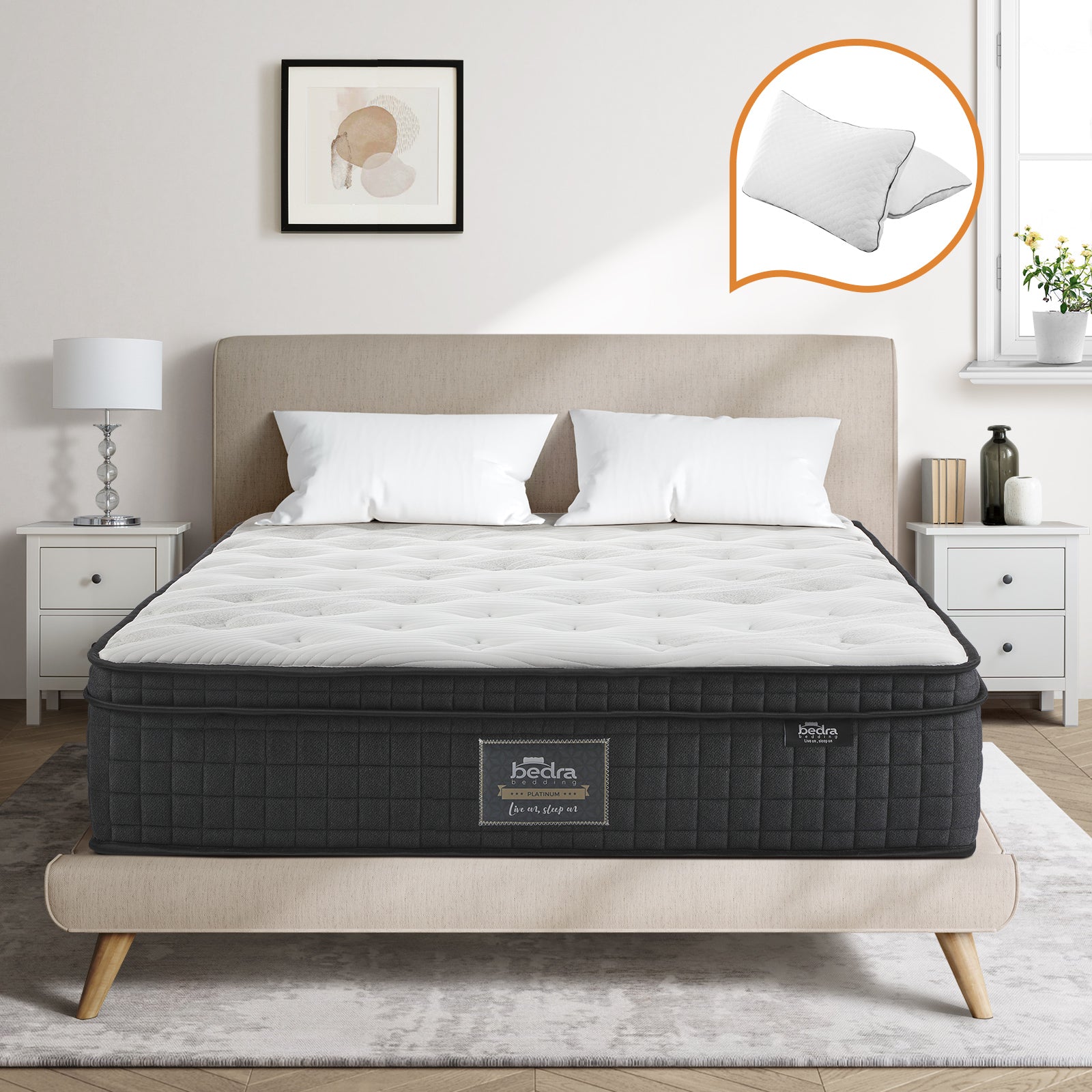 Bedra Double Mattress Cool Gel Foam Pocket Spring 34CM with Pillows - Sunyee