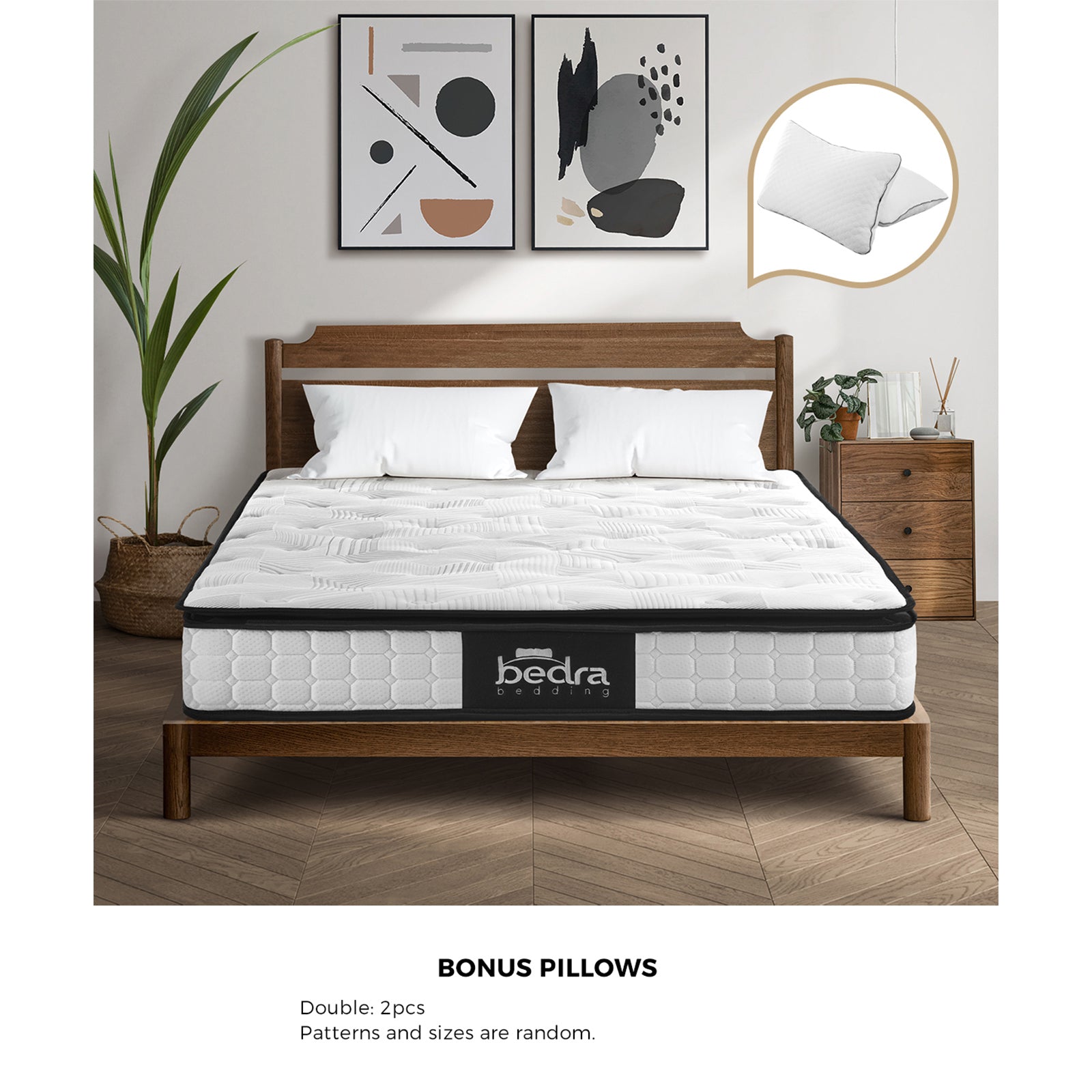 Bedra Double Mattress 22CM Cool Gel Foam Bonnell Spring with Pillows - Sunyee