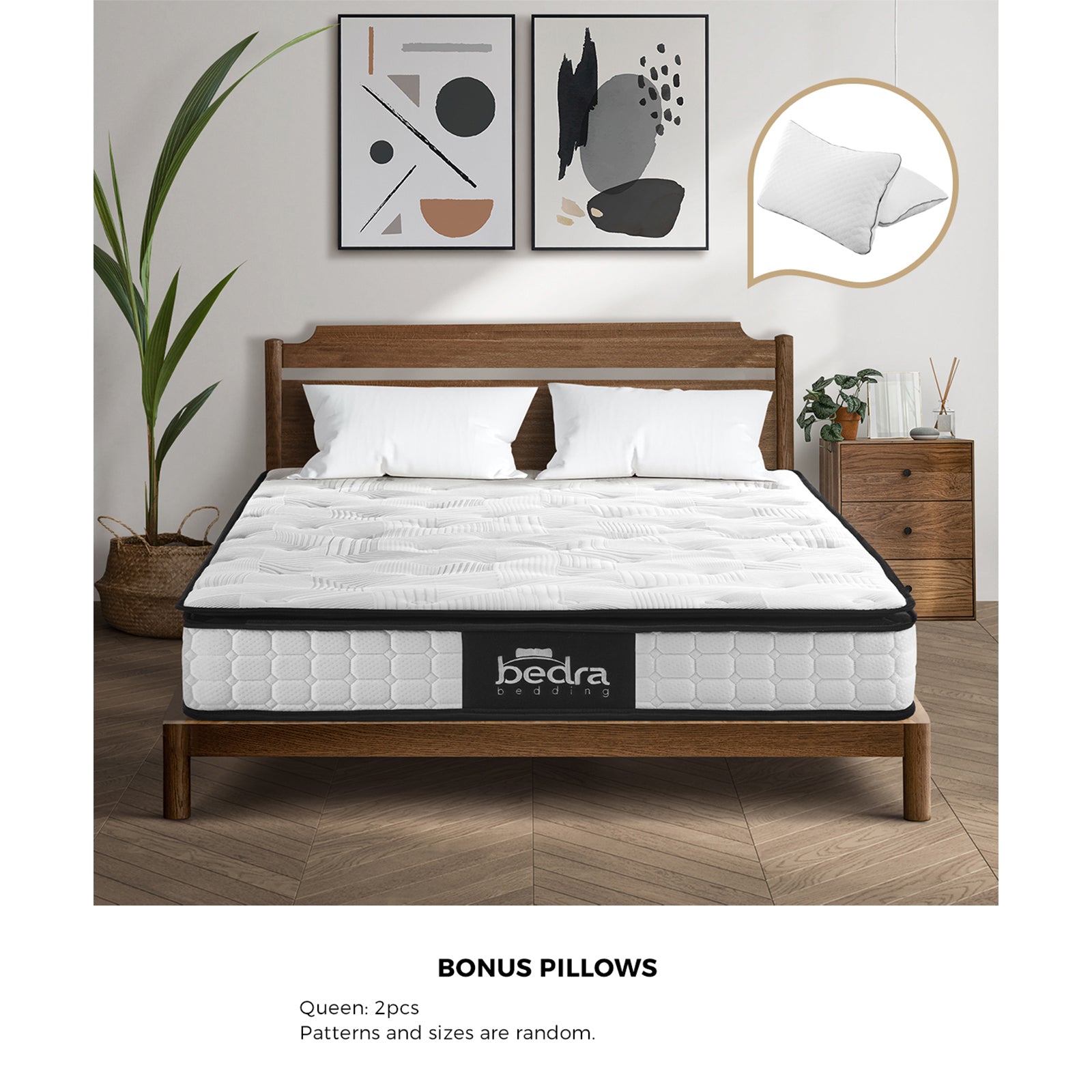 Bedra Queen Mattress 22CM Cool Gel Foam Bonnell Spring with Pillows - Sunyee