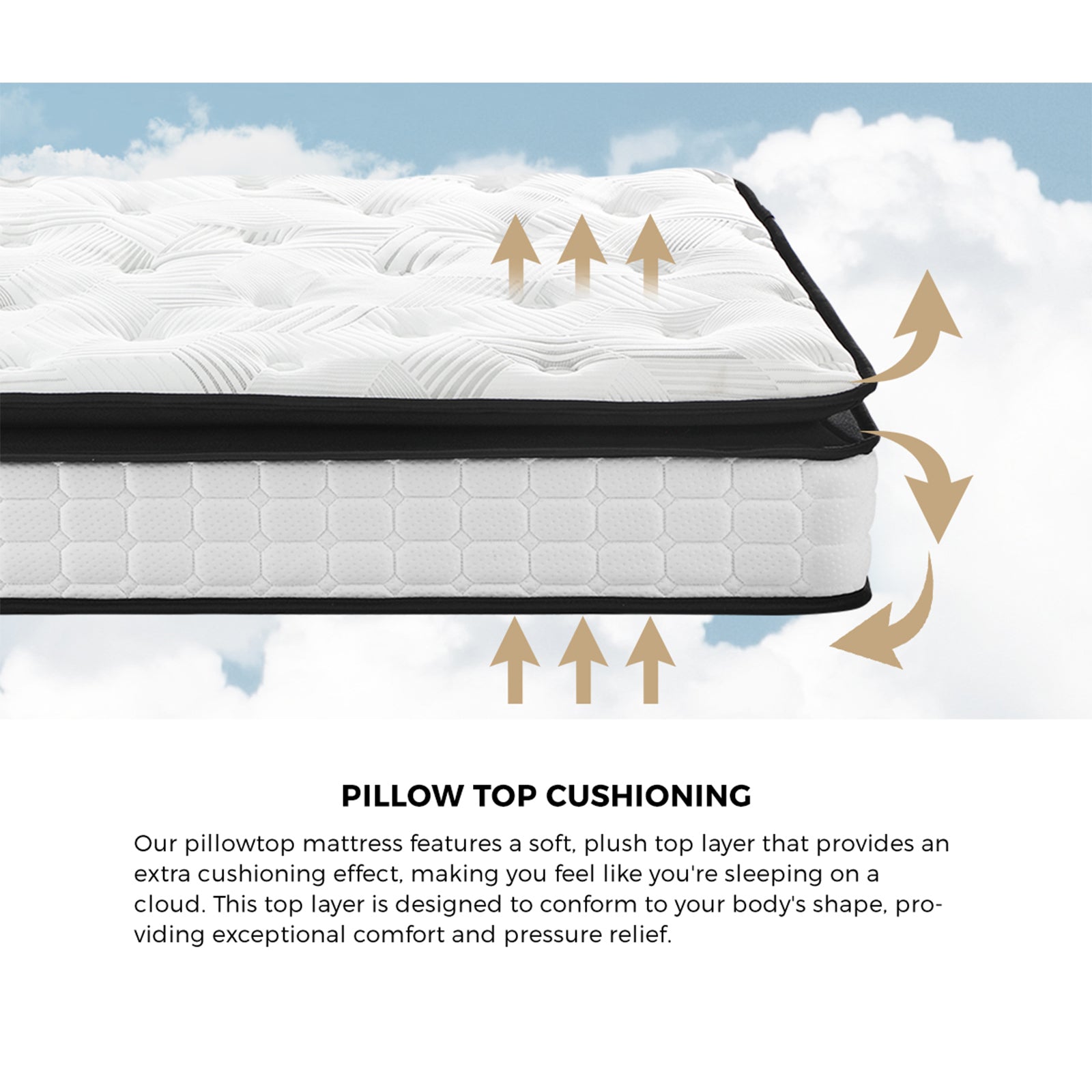 Bedra Queen Mattress 22CM Cool Gel Foam Bonnell Spring with Pillows - Sunyee