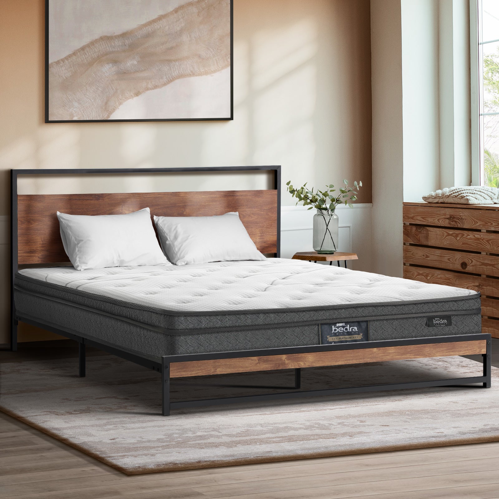 Bedra Queen Mattress Bonnell Spring Tight Top Bed Medium Firm 21CM - Sunyee