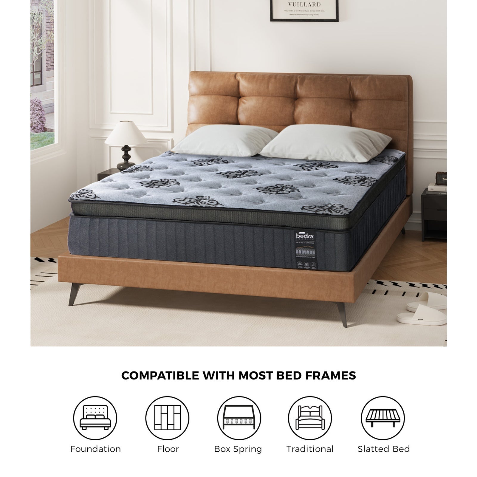 Bedra Double Mattress Bamboo Pocket Spring Euro Top Medium Firm Egg Foam 32cm