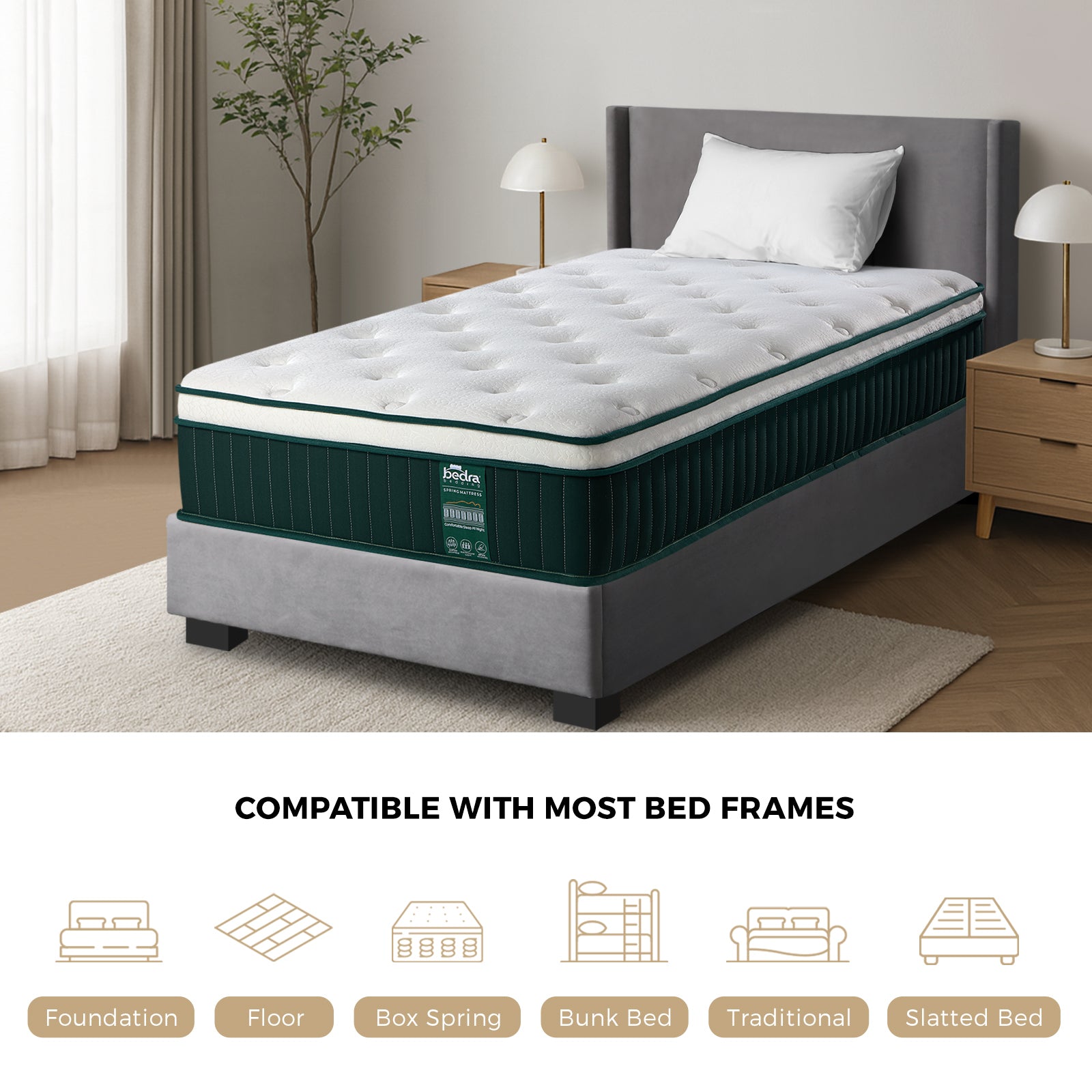 Bedra King Single Mattress Pocket Spring Cool Gel Foam Medium Firm Euro Top - Sunyee