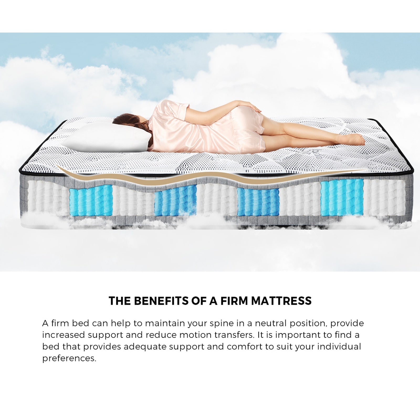 Bedra King Single Mattress Tight Top Foam Pocketed Springs Anti-disturbance 24cm - Sunyee