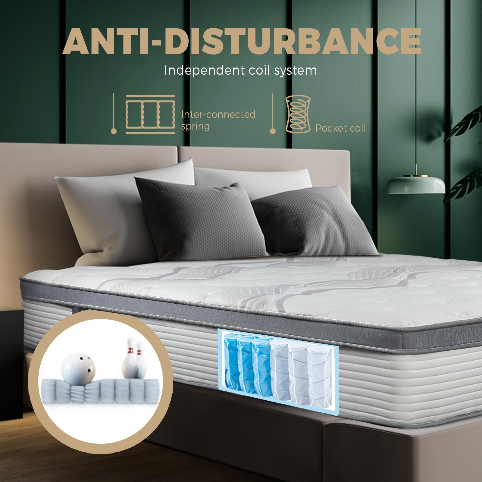 Bedra Double Mattress Bed Euro Top Pocket Spring Ultra HD Foam 34cm 7 zone - Sunyee