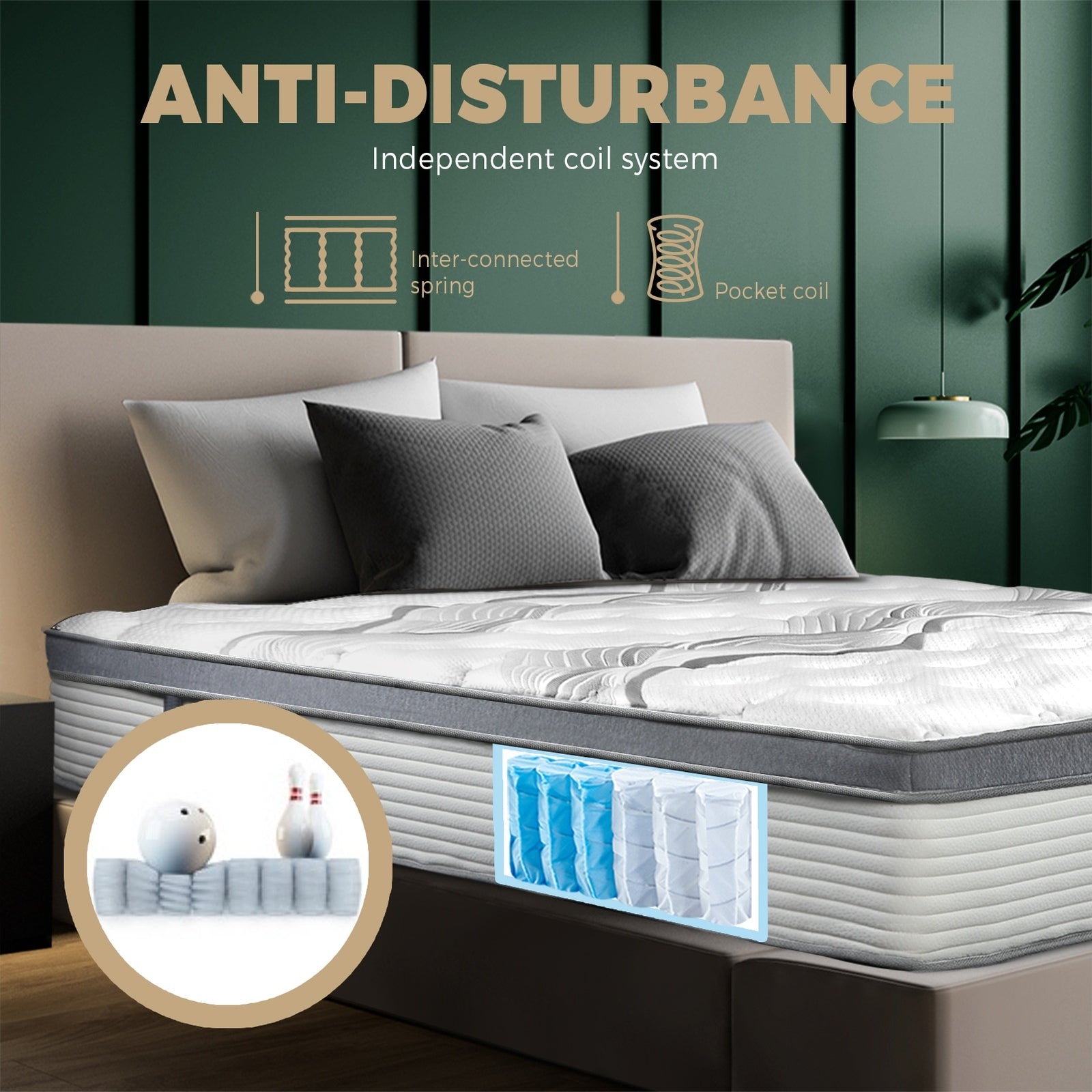 Bedra Queen Mattress Double King Bed Euro Top Pocket Spring Medium Firm 34cm
