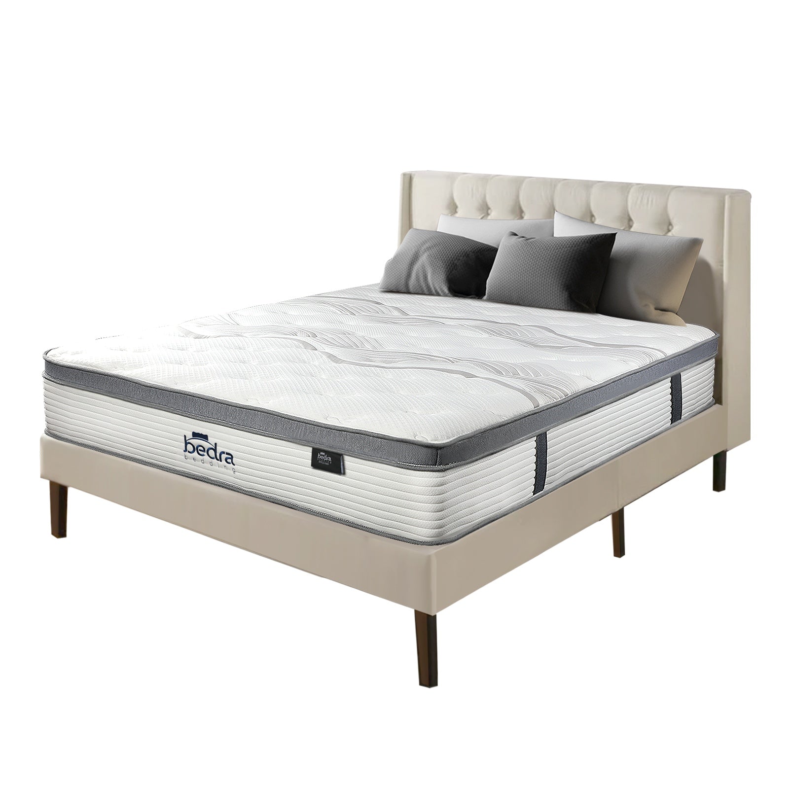 Bedra Queen Mattress Double King Bed Euro Top Pocket Spring Medium Firm 34cm