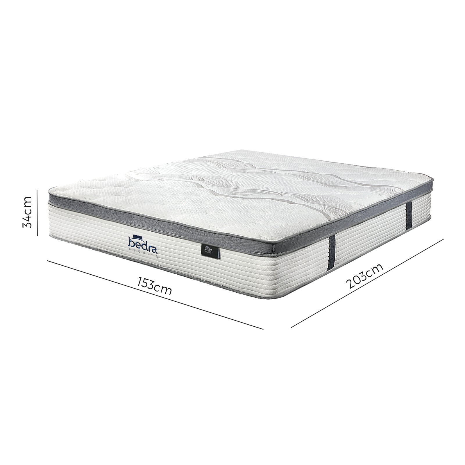 Bedra Queen Mattress Bed Euro Top Pocket Spring Ultra HD Foam 34cm 7 zone - Sunyee