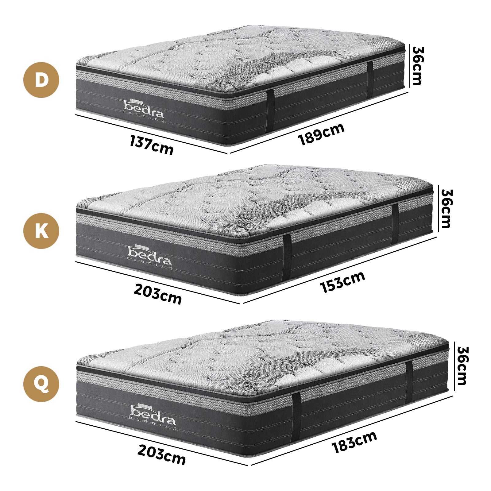 Bedra Queen Double King Mattress 7 Zone Euro Top Spring Natural Latex Foam 36cm - Sunyee