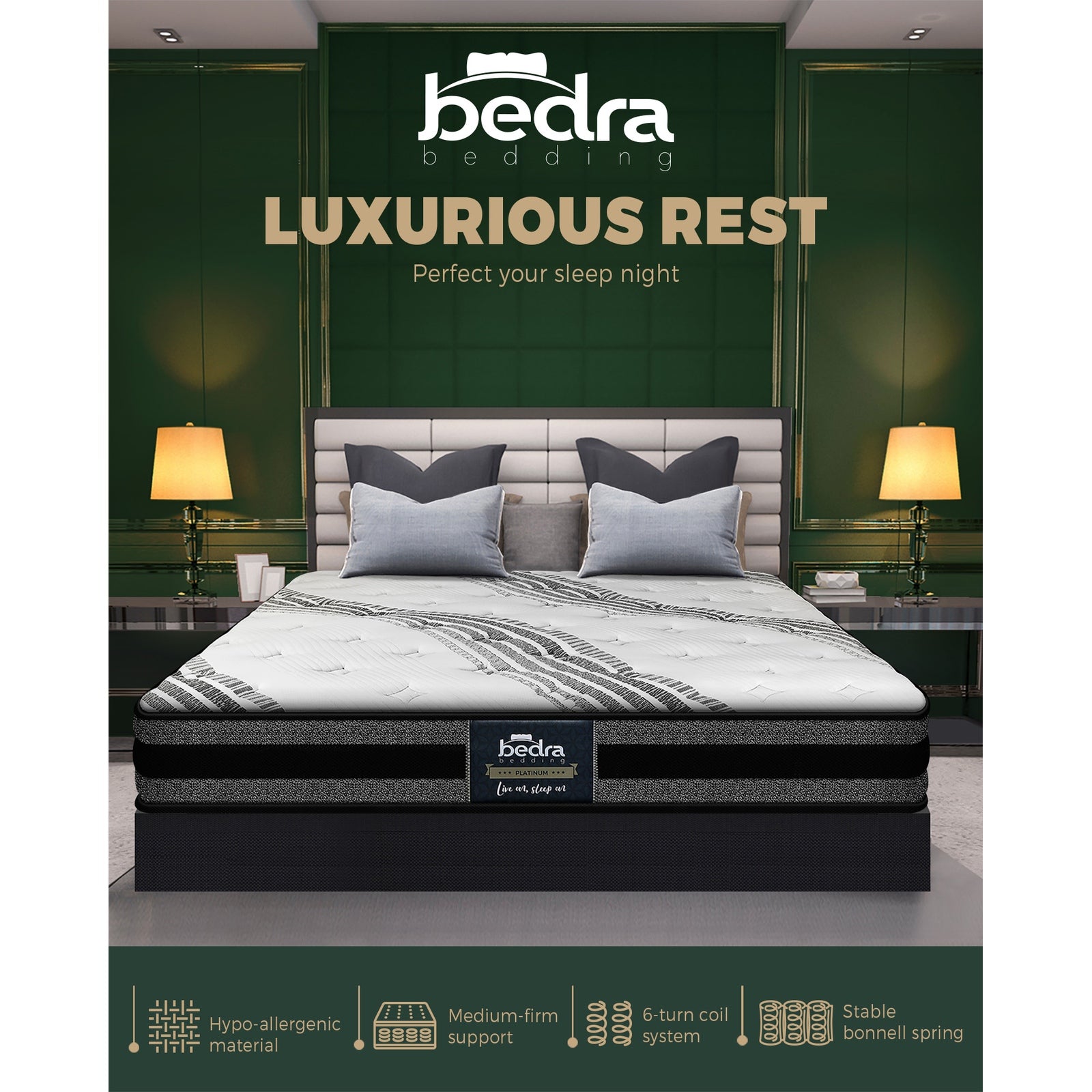 Bedra Queen Mattress Breathable Luxury Bed Bonnell Spring Foam Medium 18cm - Sunyee