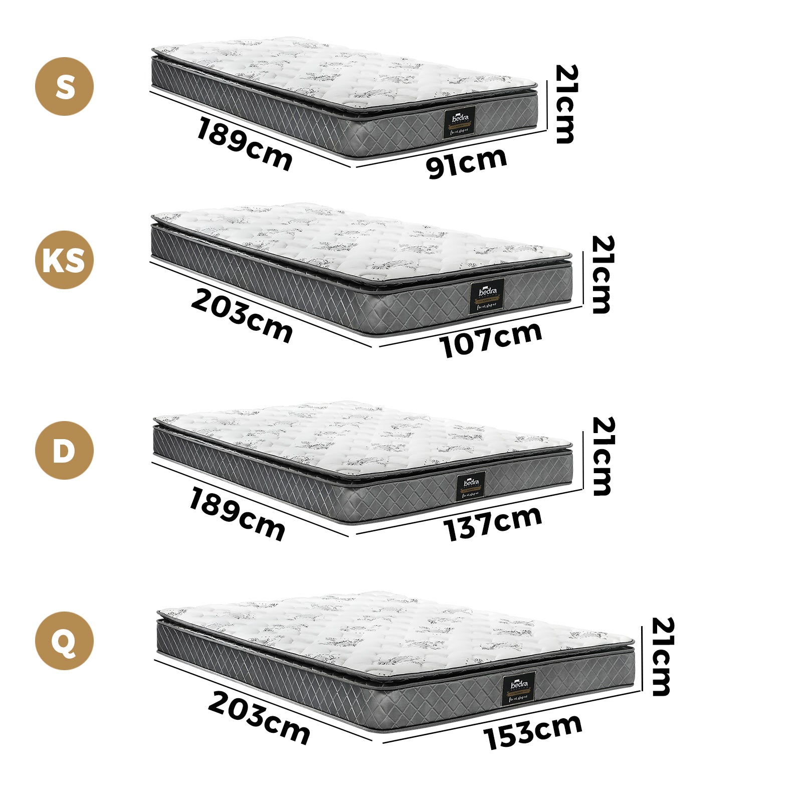 Bedra Queen Double Single King Single Mattress Luxury Bonnell Spring Foam 21cm - Sunyee