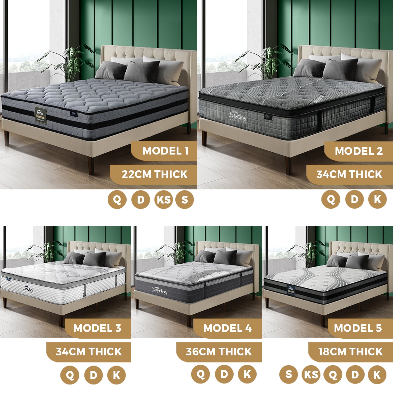 Bedra Mattress Queen Double King Single EuroTop Bed Spring Latex Medium Firm - Sunyee