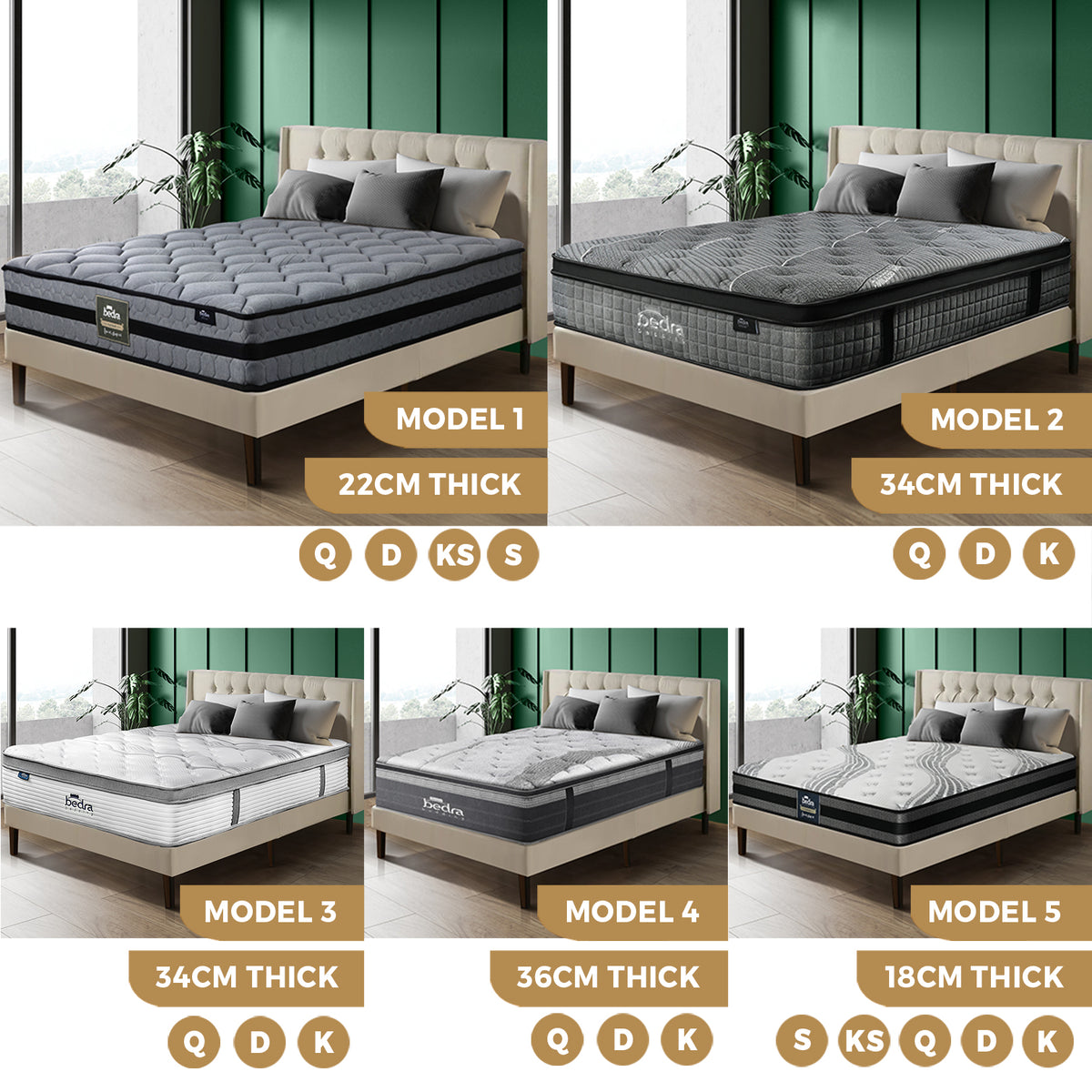 Bedra Mattress Queen Double King Single EuroTop Bed Spring Latex Medium Firm