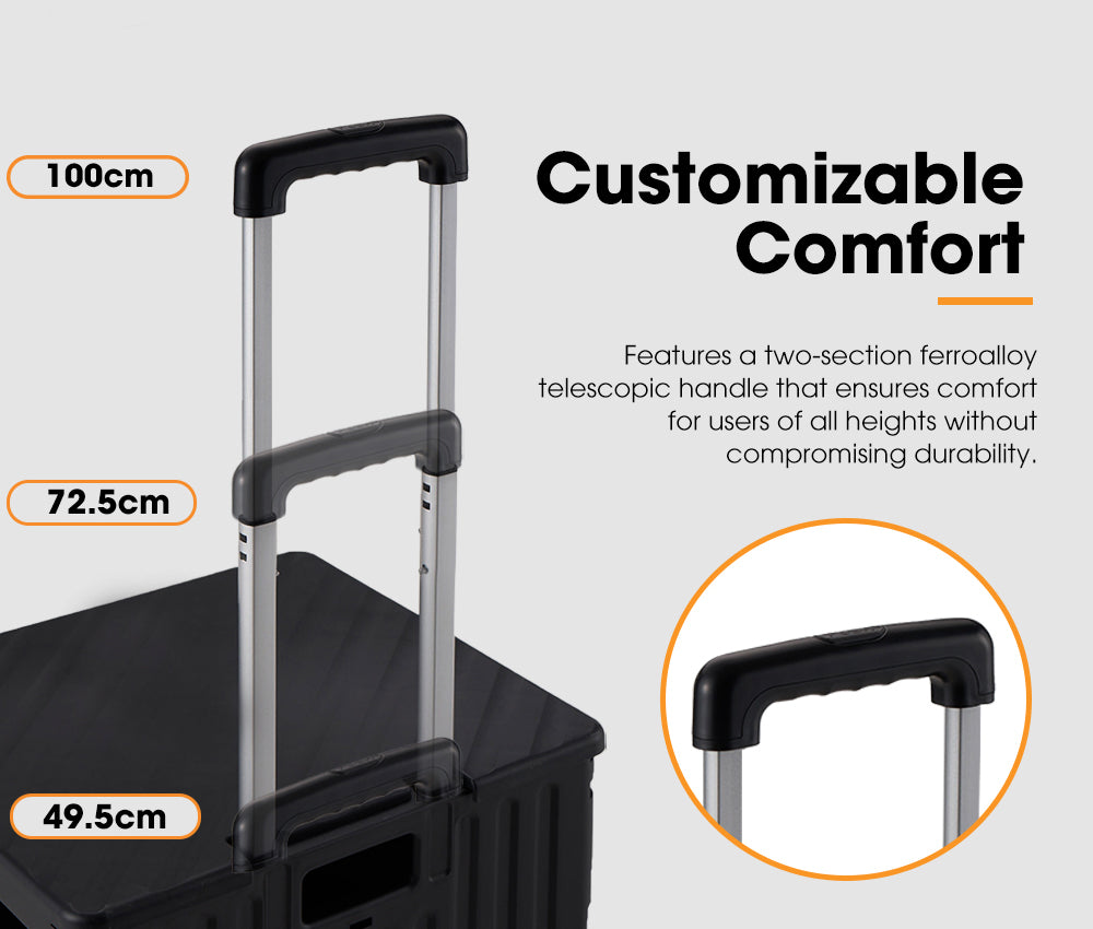 Mobi Shopping Trolley Foldable Camping Cart Grocery Basket 360° Wheel Black - Sunyee