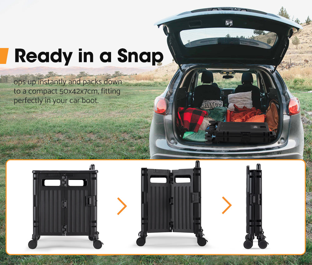 Mobi Shopping Trolley Foldable Camping Cart Grocery Basket 360° Wheel Black - Sunyee