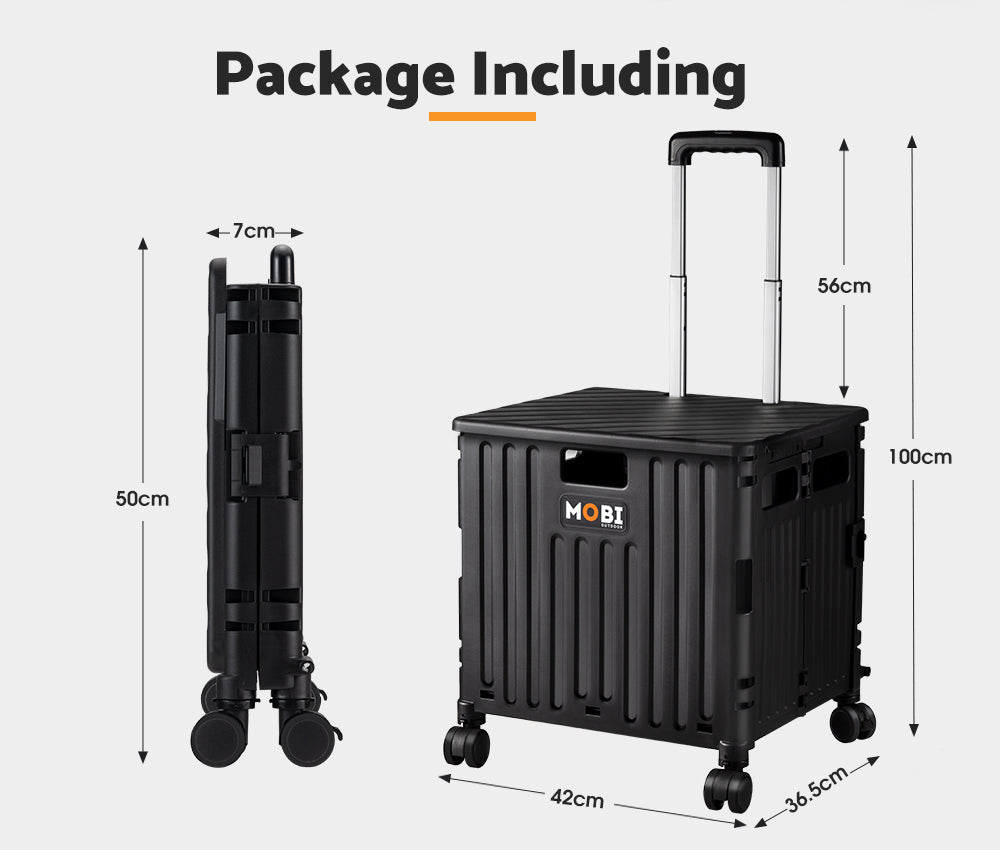 Mobi Shopping Trolley Foldable Camping Cart Grocery Basket 360° Wheel Black - Sunyee