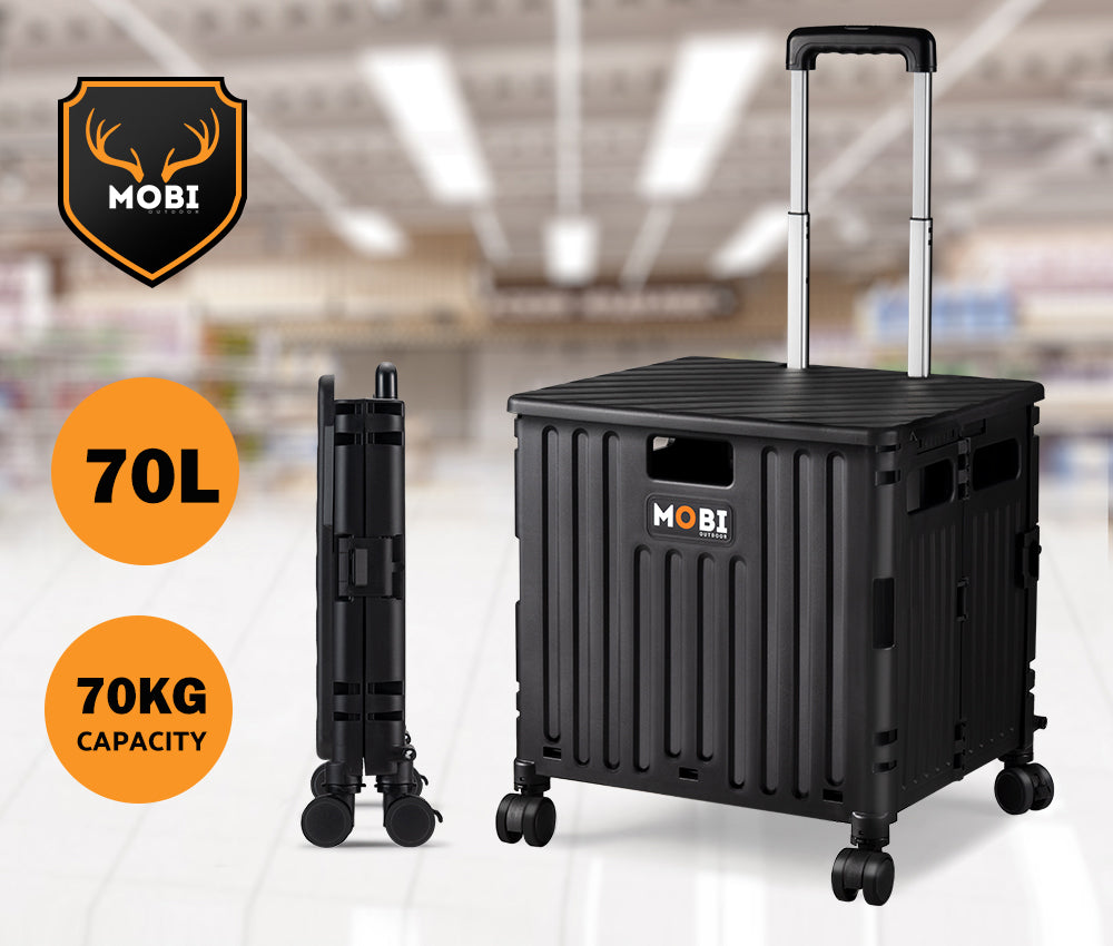 Mobi Shopping Trolley Foldable Camping Cart Grocery Basket 360° Wheel Black - Sunyee