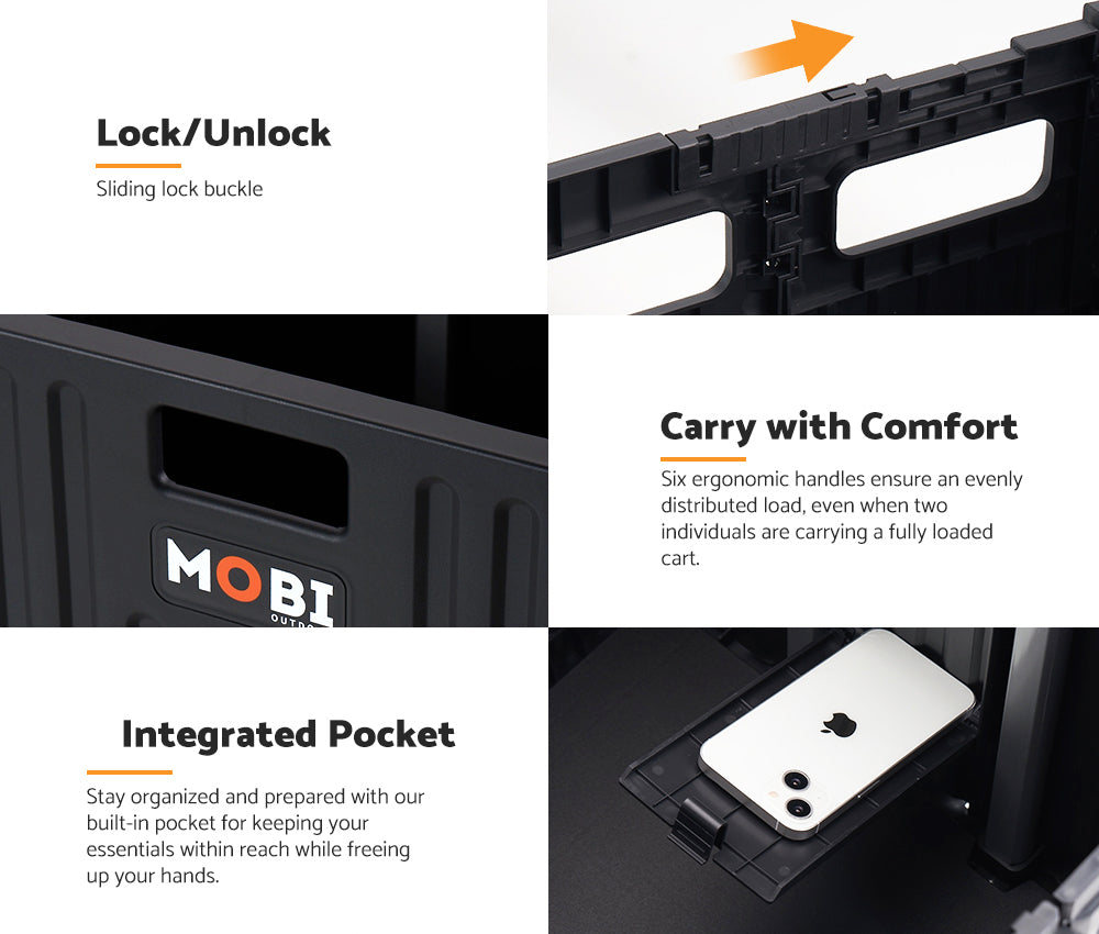 Mobi Shopping Trolley Foldable Camping Cart Grocery Basket 360° Wheel Black - Sunyee