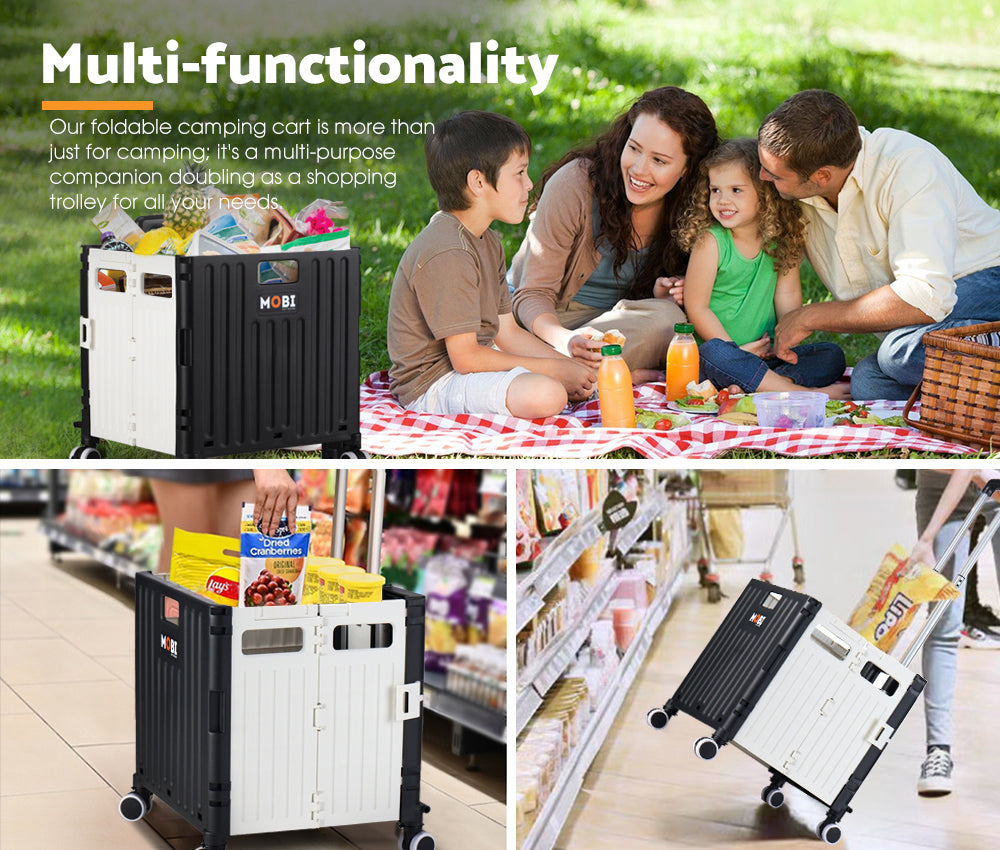 Mobi Shopping Trolley Foldable Camping Cart Grocery Basket 360° Wheel With cover - Sunyee