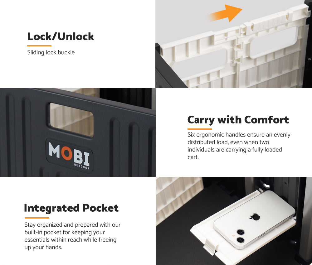 Mobi Shopping Trolley Foldable Camping Cart Grocery Basket 360° Wheel With cover - Sunyee