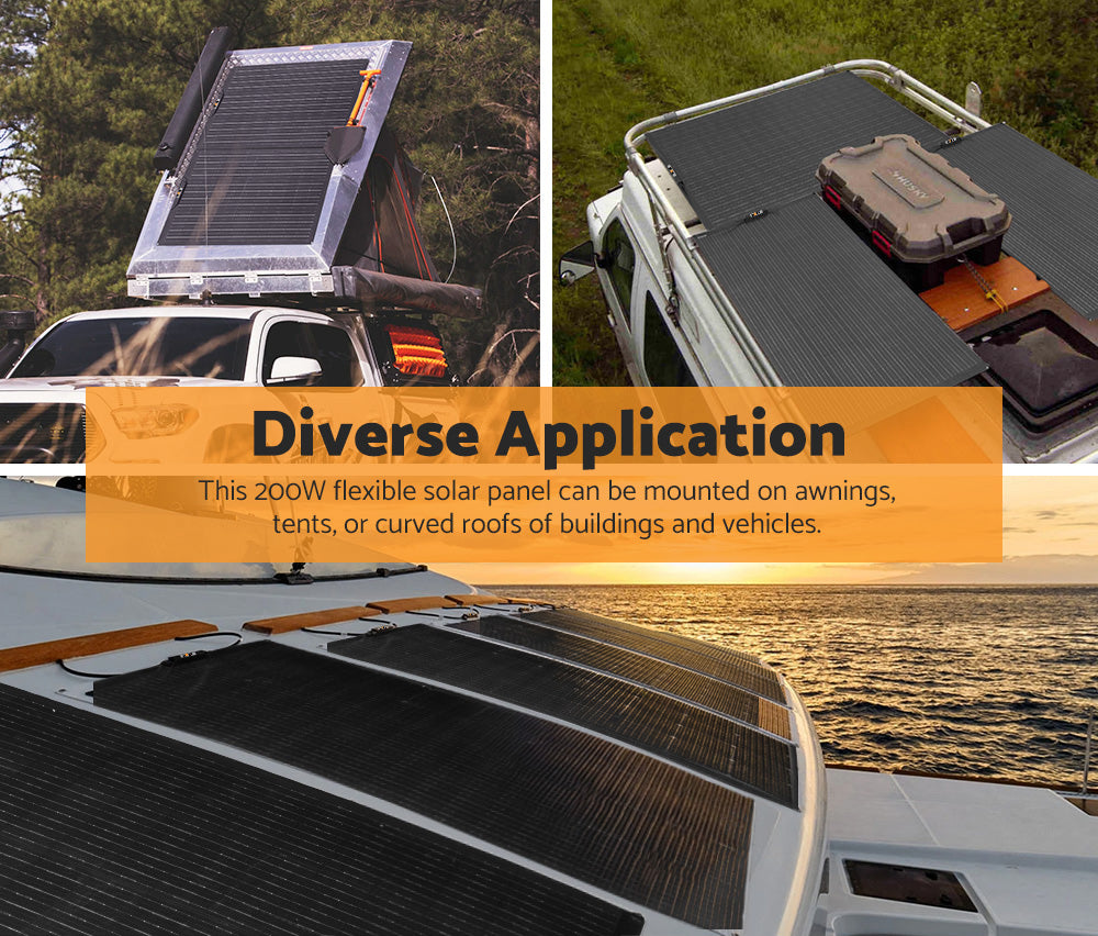 MOBI 200W Flexible Solar Panel Mono Cells 12V RV Boat Caravan Camping 4WD - Sunyee