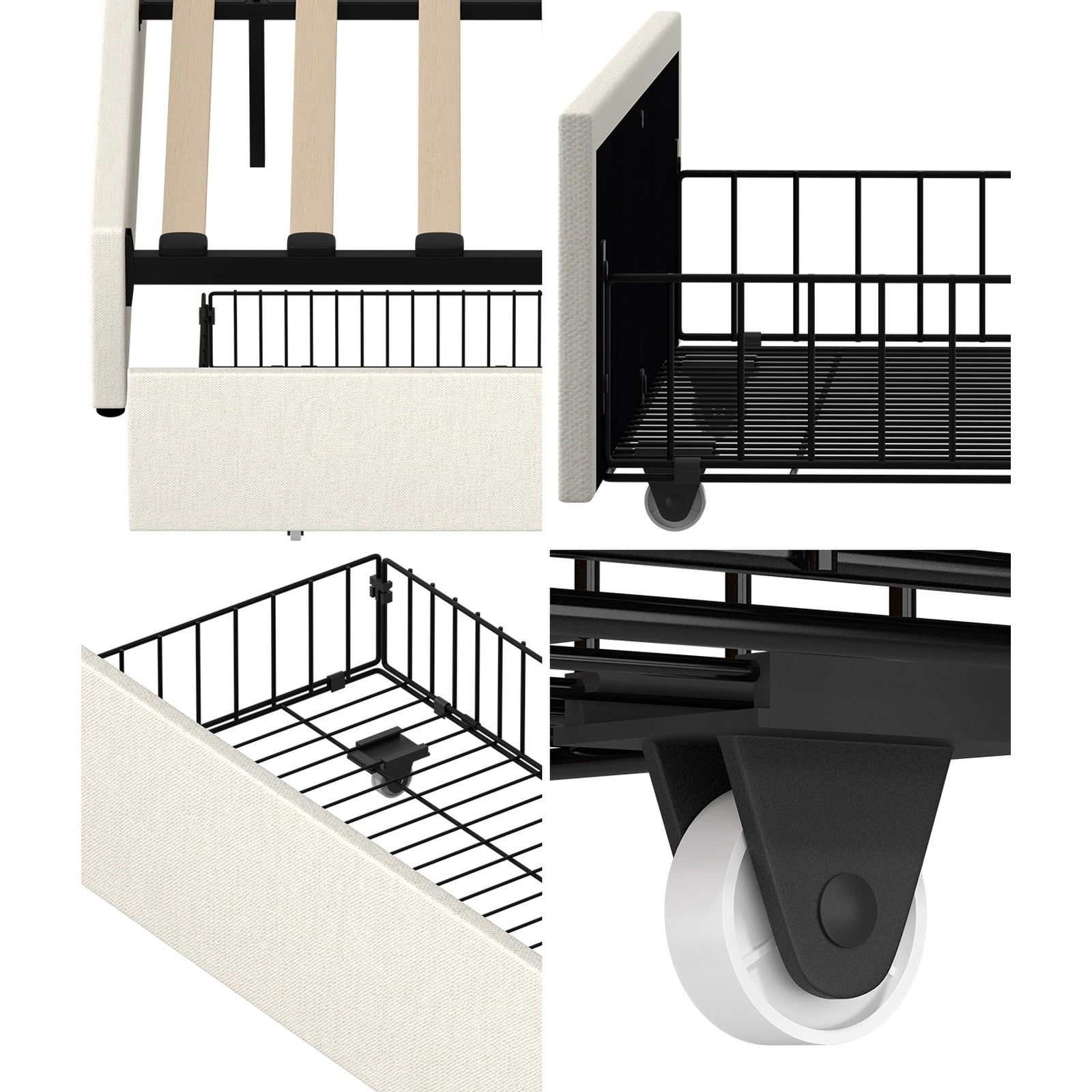 Oikiture 2x Trundle Drawers for Bed Frame w/ Wheels Underbed Storage Metal Beige