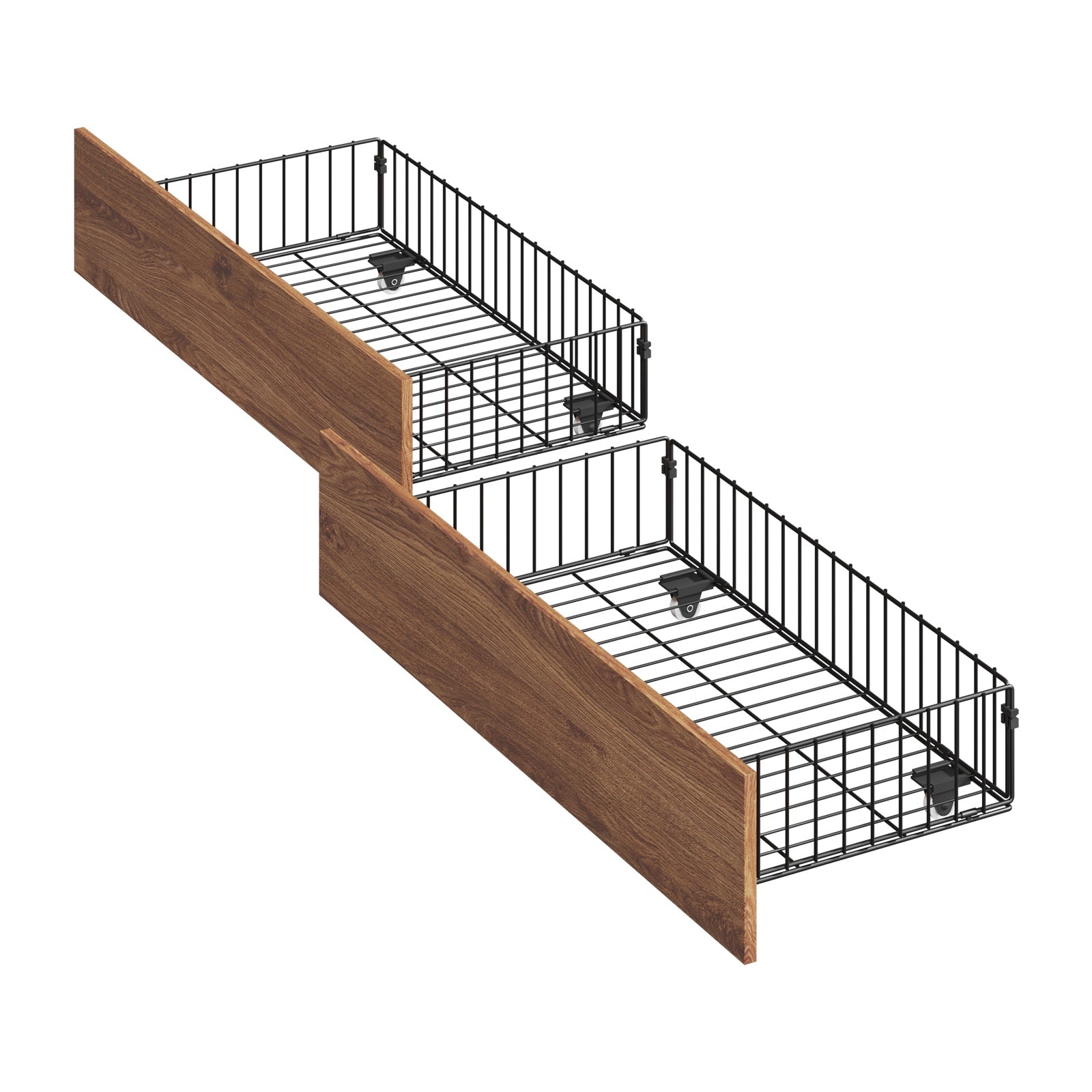 Oikiture 2x Bed Frame Storage Drawers with Wheels Metal Brown