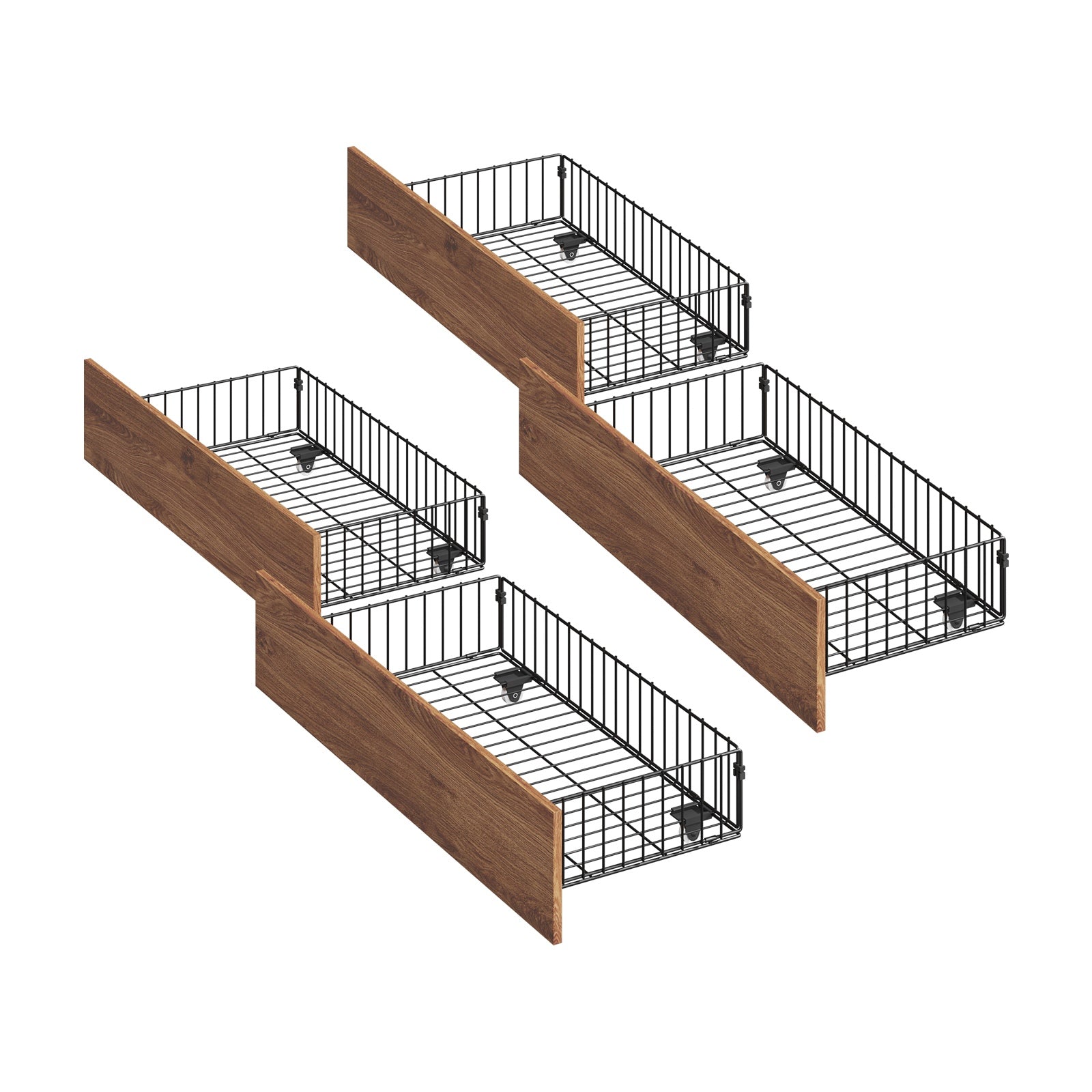 Oikiture 4x Bed Frame Storage Drawers with Wheels Metal Brown