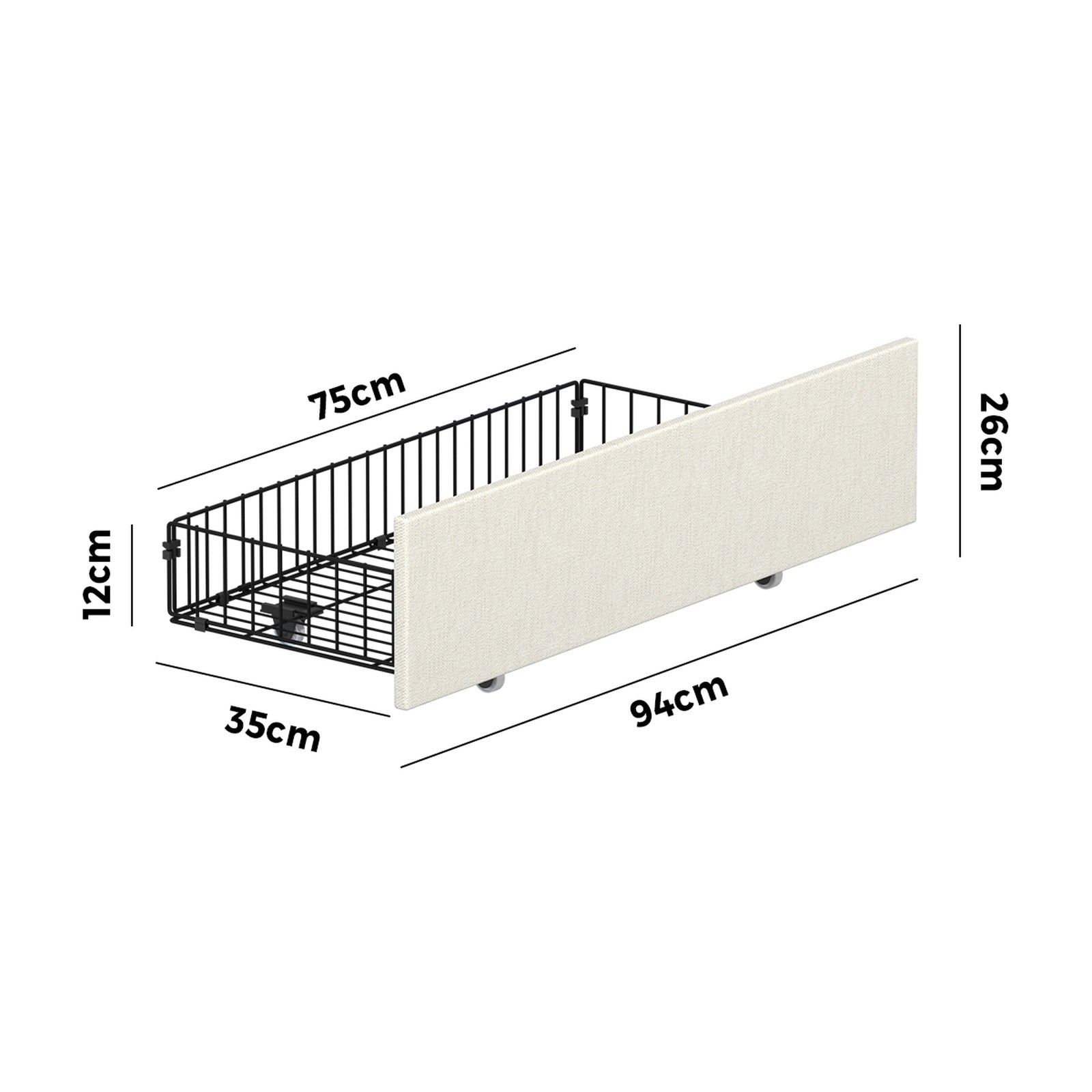 Oikiture 4x Trundle Drawers for Bed Frame w/ Wheels Underbed Storage Metal Beige