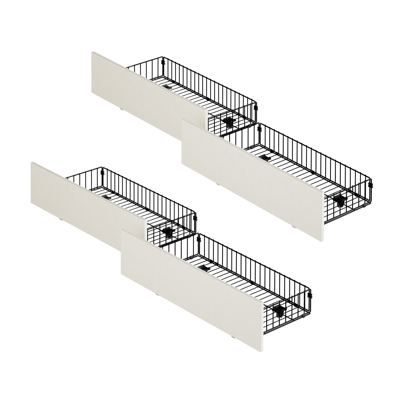 Oikiture 4x Trundle Drawers for Bed Frame w/ Wheels Underbed Storage Metal Beige