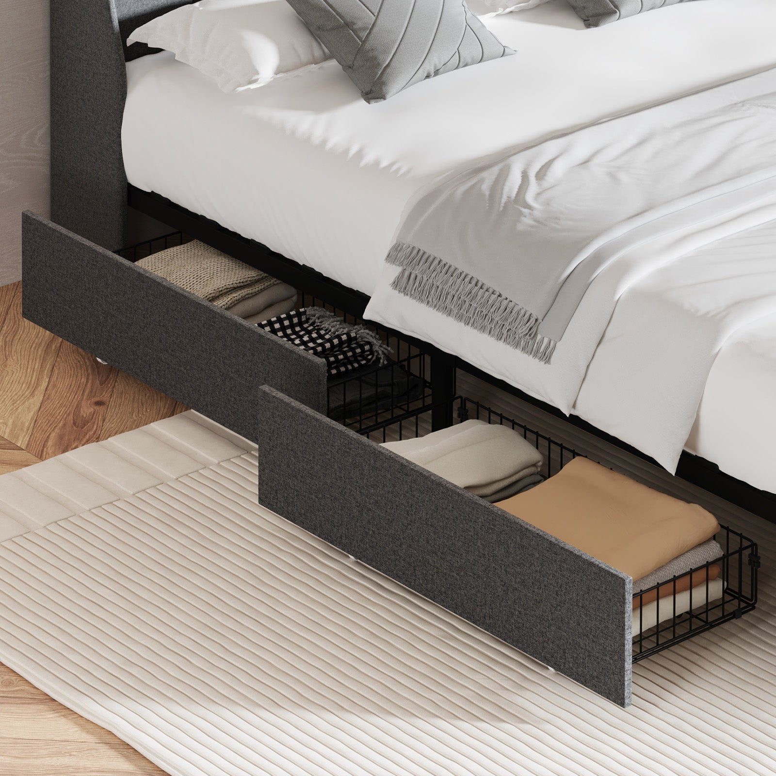 Oikiture Bed Frame Queen Double King Size LED Storge Headboard With USB Charging - Sunyee