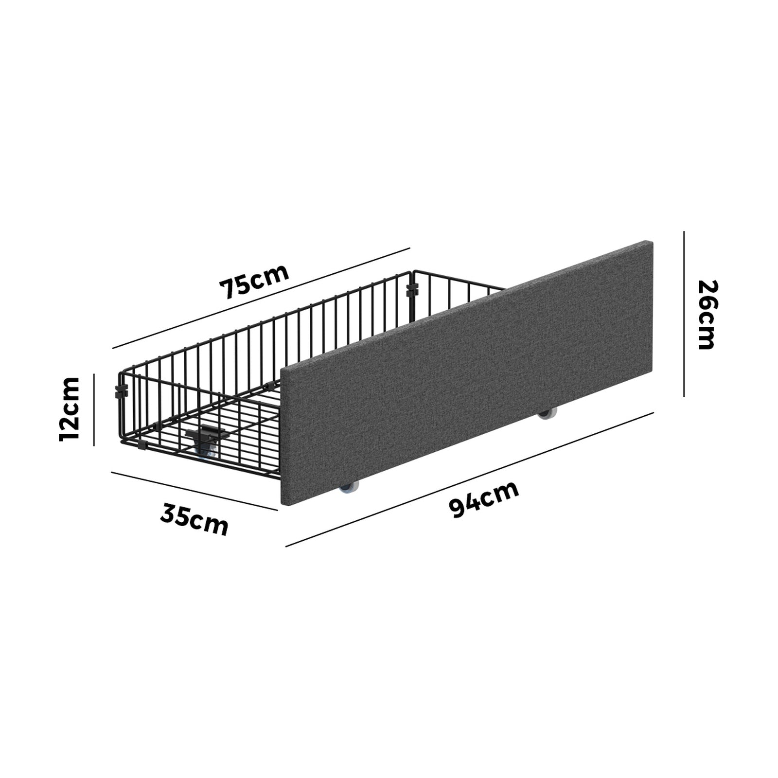 Oikiture 4x Trundle Drawers for Bed Frame w/ Wheels Underbed Storage Metal Grey - Sunyee