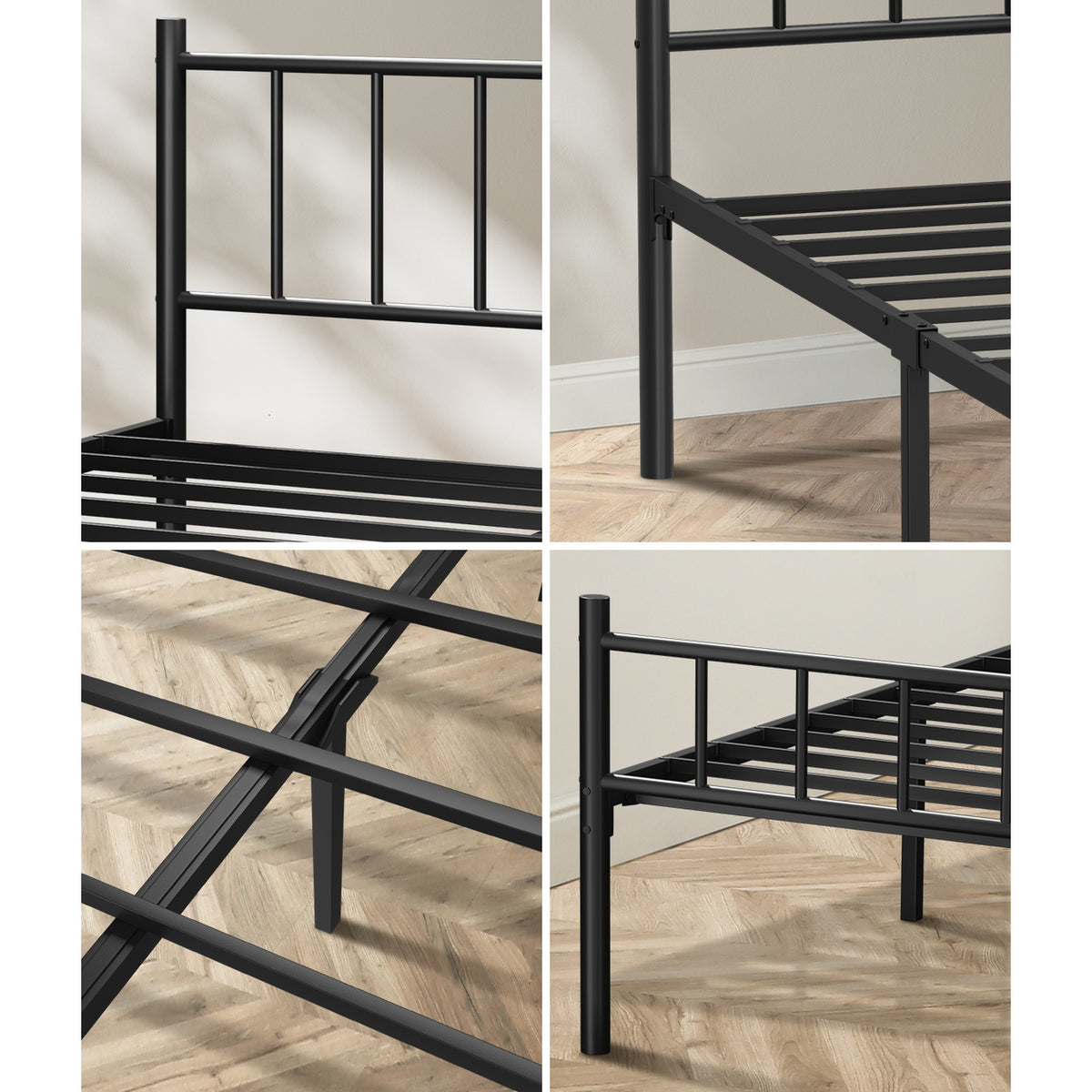 Oikiture Bed Frame Double Size Metal Base Platform Foundation Black