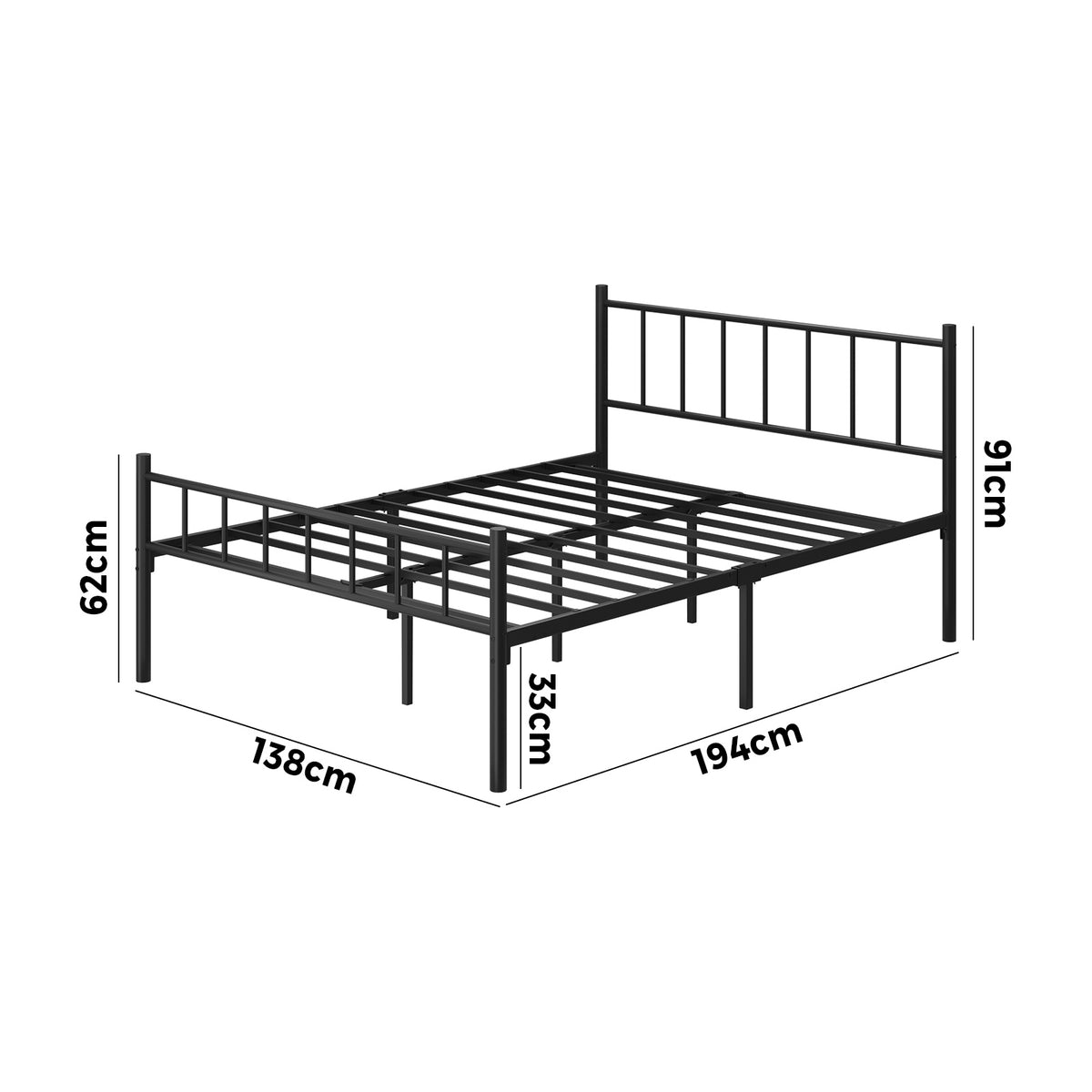Oikiture Bed Frame Double Size Metal Base Platform Foundation Black