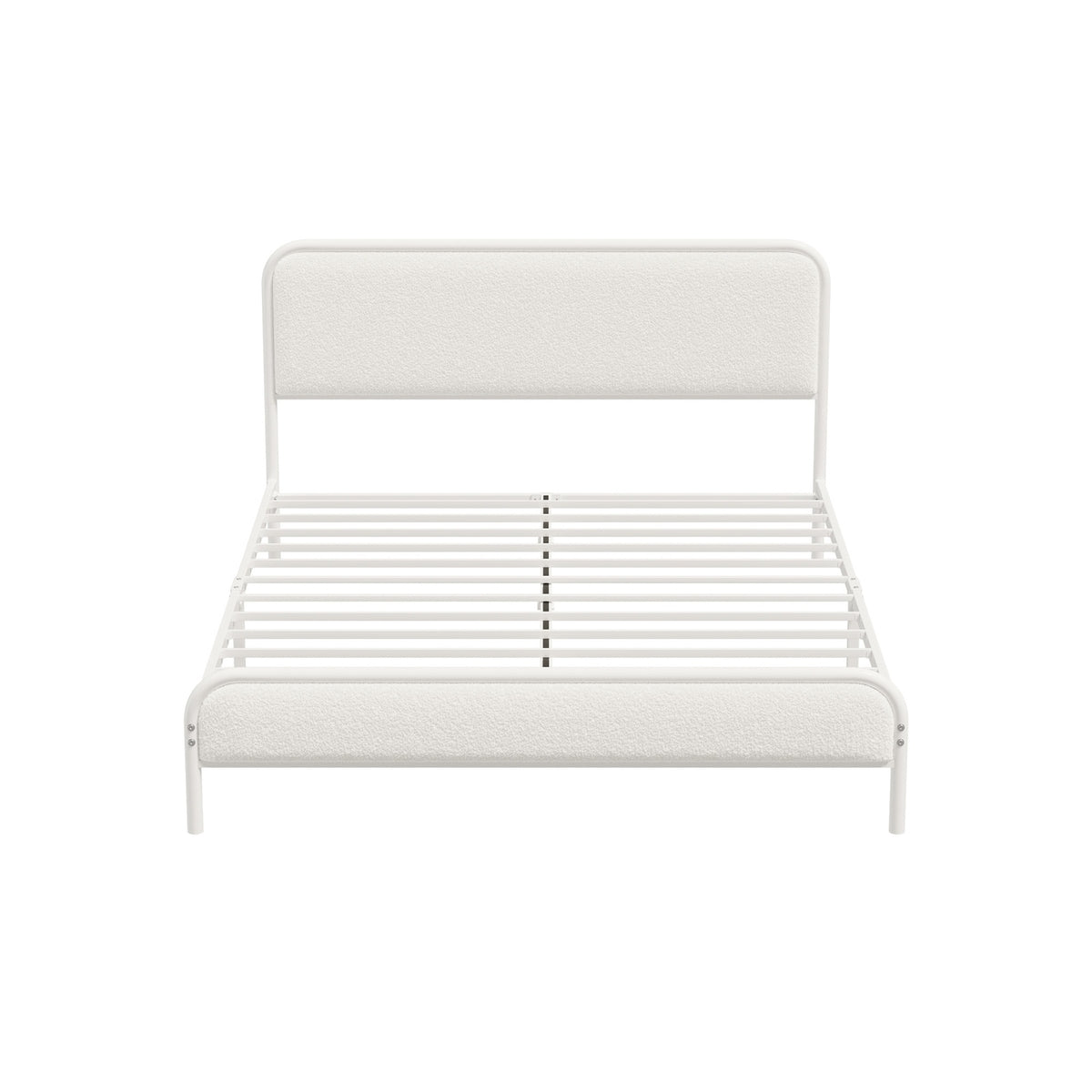Oikiture Metal Bed Frame Double Size Tufted Bedhead Boucle Fabric Beige