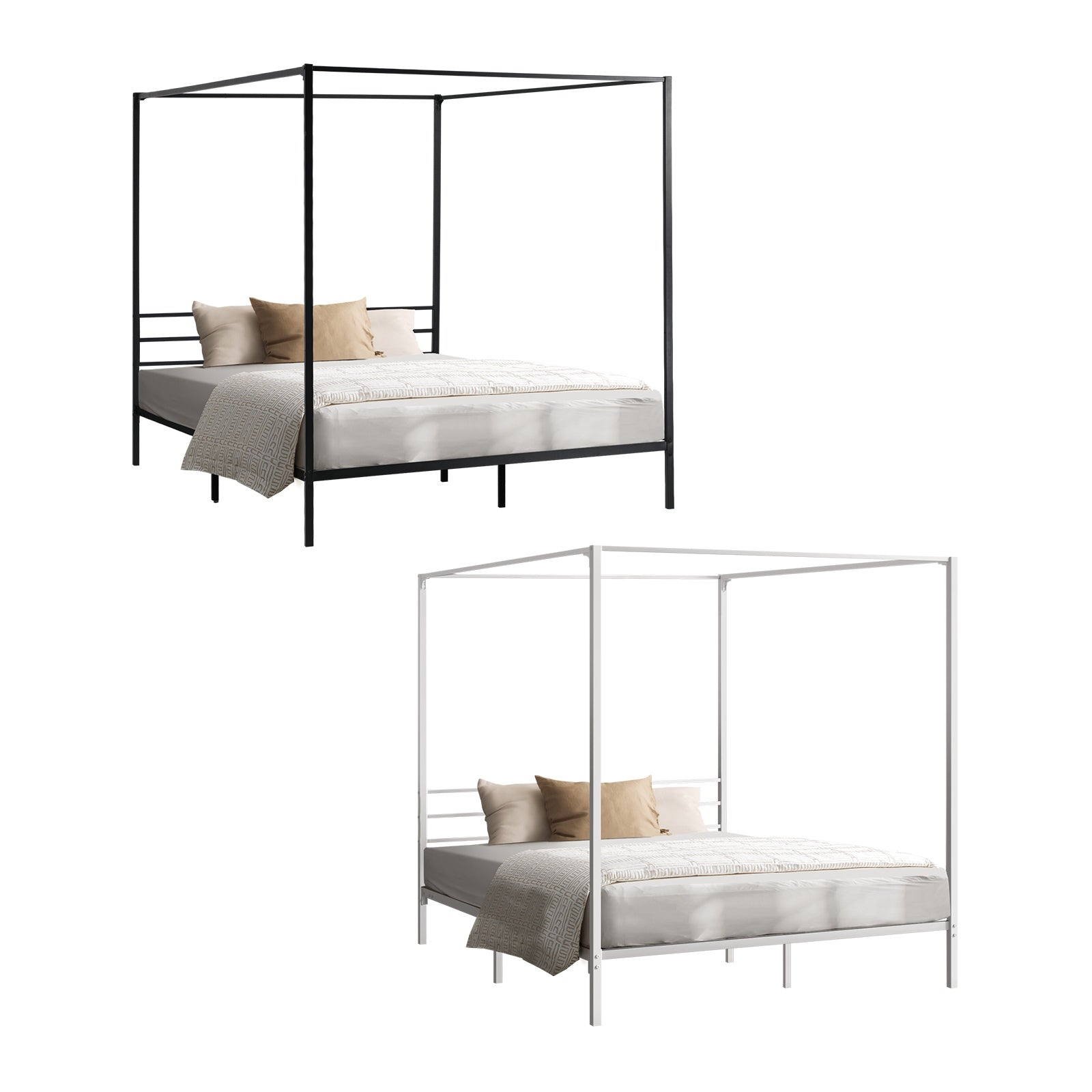Oikiture Metal Bed Frame Queen Double Single Size Canopy Beds Platform