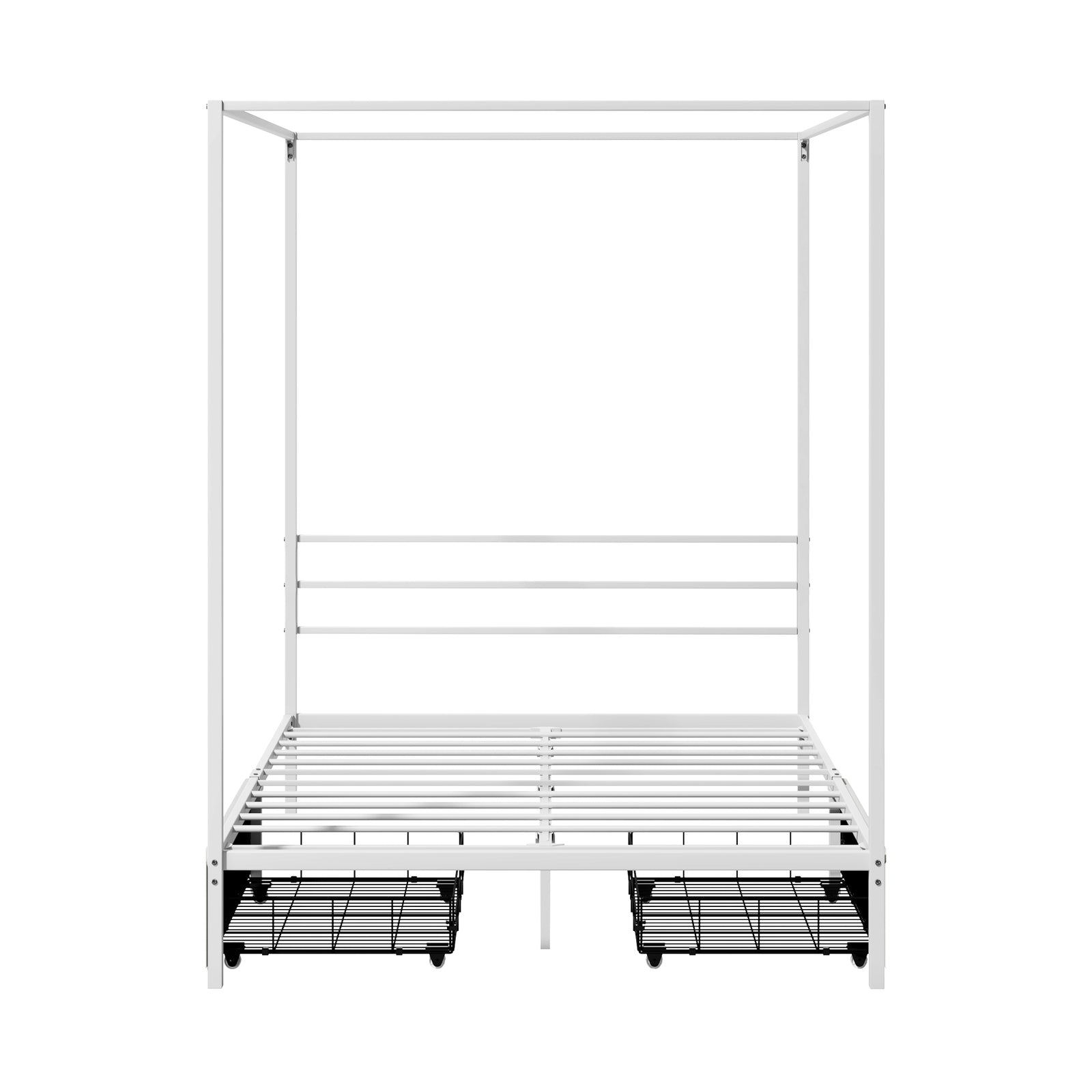 Oikiture Metal Canopy Bed Frame Double Size Beds Platform with 2 Drawers White