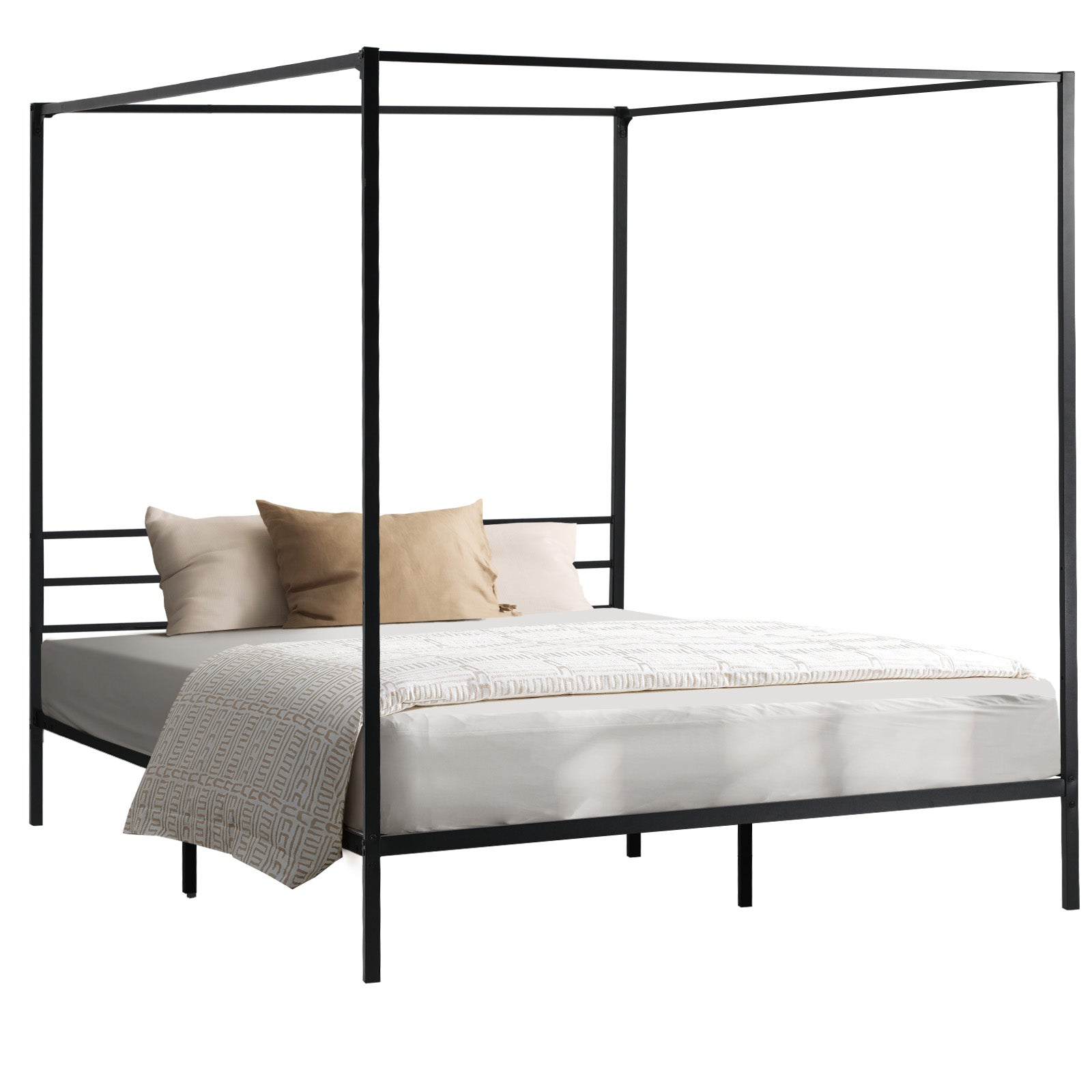 Oikiture Metal Canopy Bed Frame Double Size Platform - Sunyee