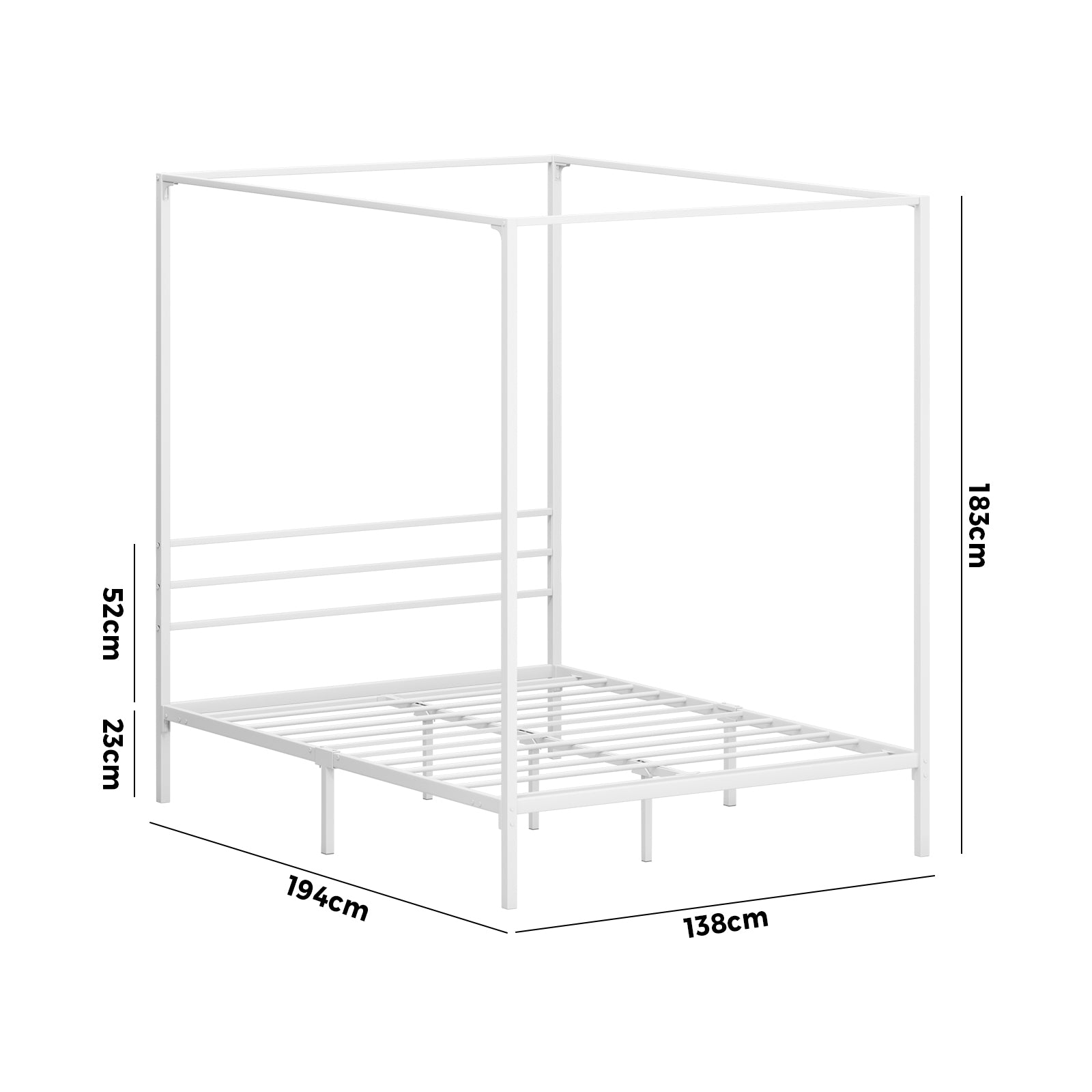 Oikiture Metal Canopy Bed Frame Double Size Beds Platform White - Sunyee