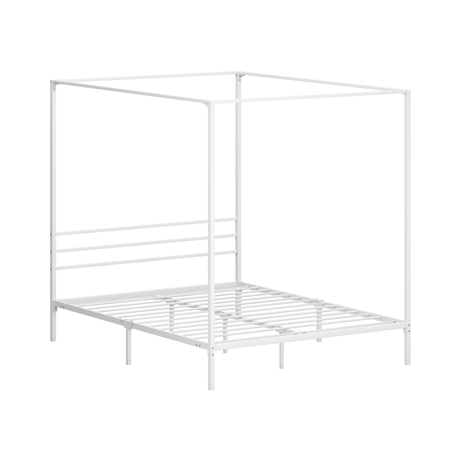 Oikiture Metal Canopy Bed Frame Queen Size Beds Platform White
